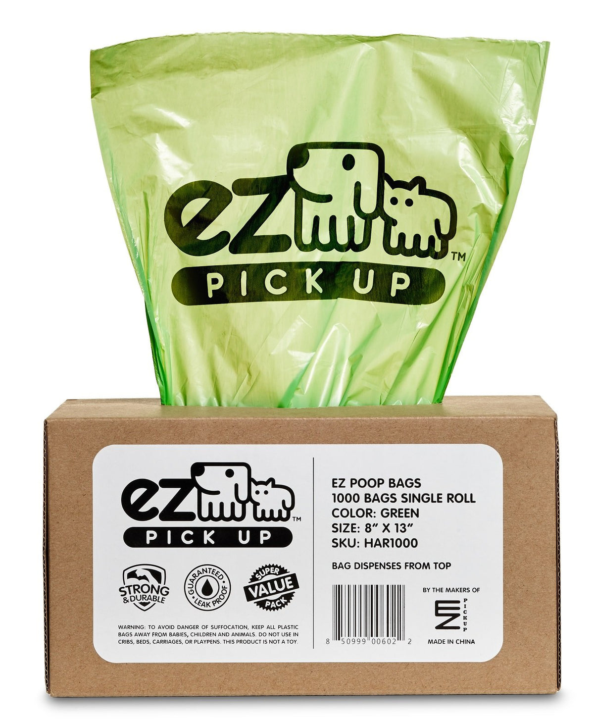 1000 Pet Waste Disposal Dog Poop Bags, Ez Pickup Bags Green (Single Roll, Not On Small Rolls)