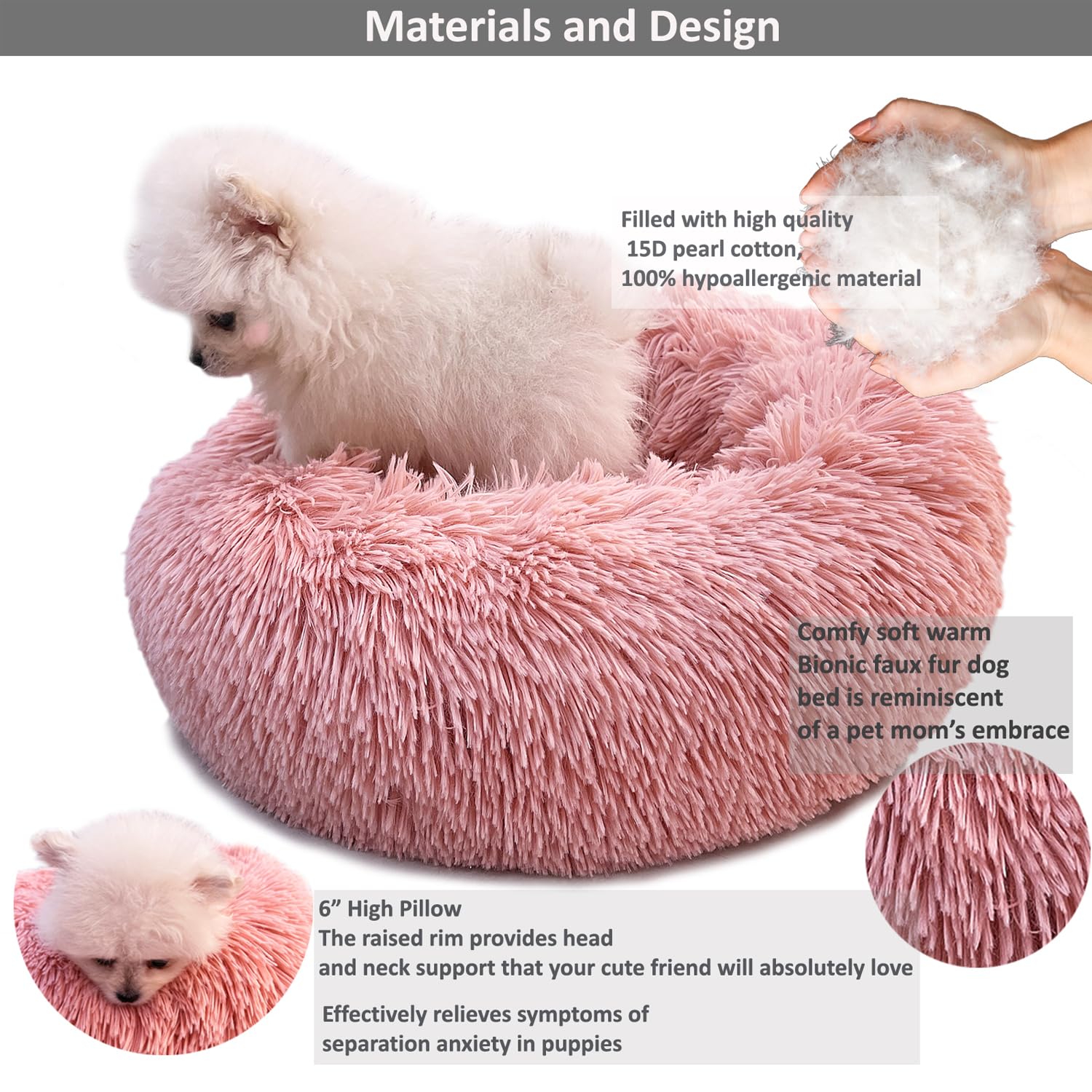 wrkfree Pink Puppy Bed 15 Inch Washable, Donut Soft Small Pet Bed,Calming Anti Anxiety Round Fits up to 5 lbs Warm Comfort Pets