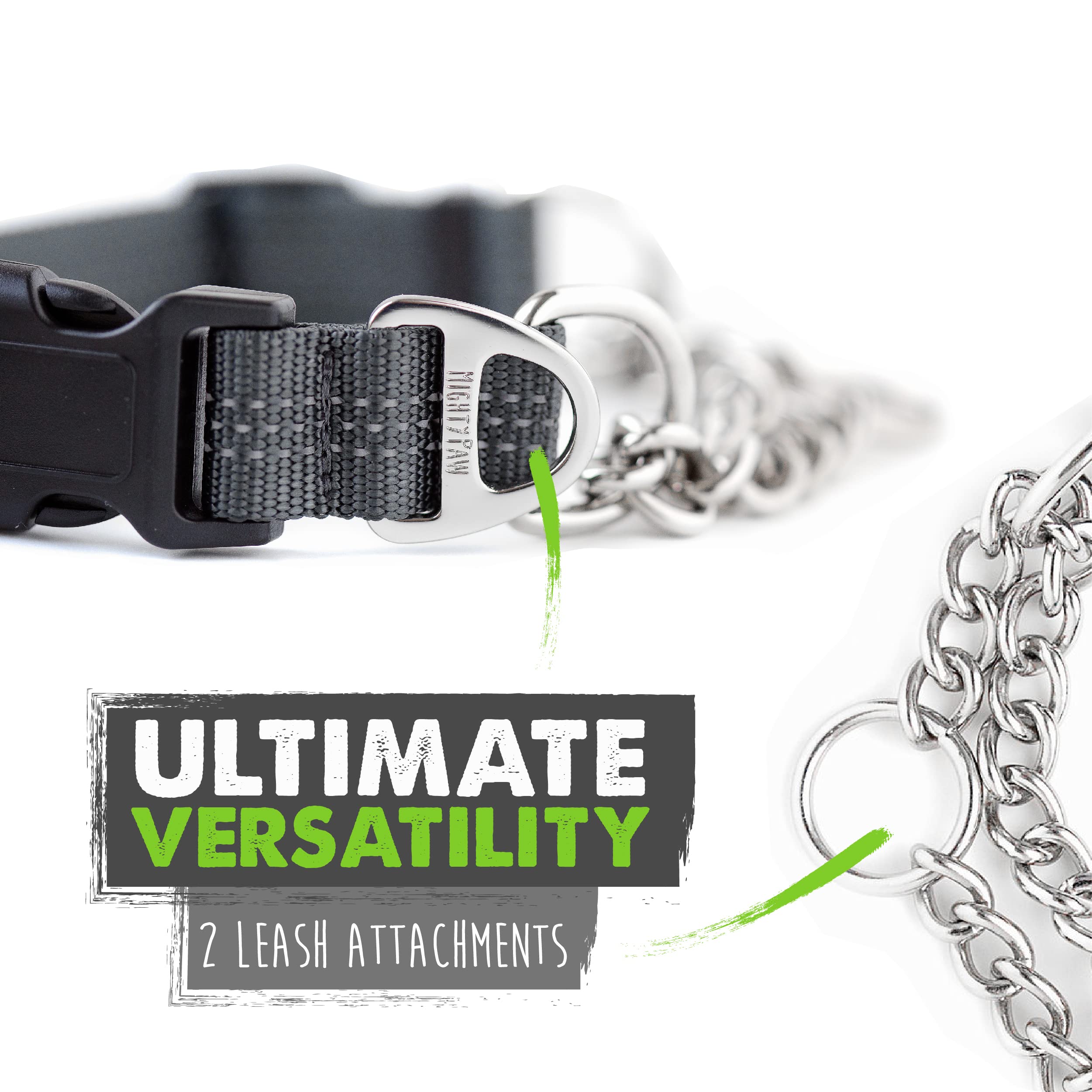 Mighty Paw Martingale Dog Collar 2.0 | Trainer Approved Limited Slip Collar With Stainless Steel Chain & Heavy Duty Buckle - Modified Cinch Collar For Gentle & Effective Pet Training - Large, Grey