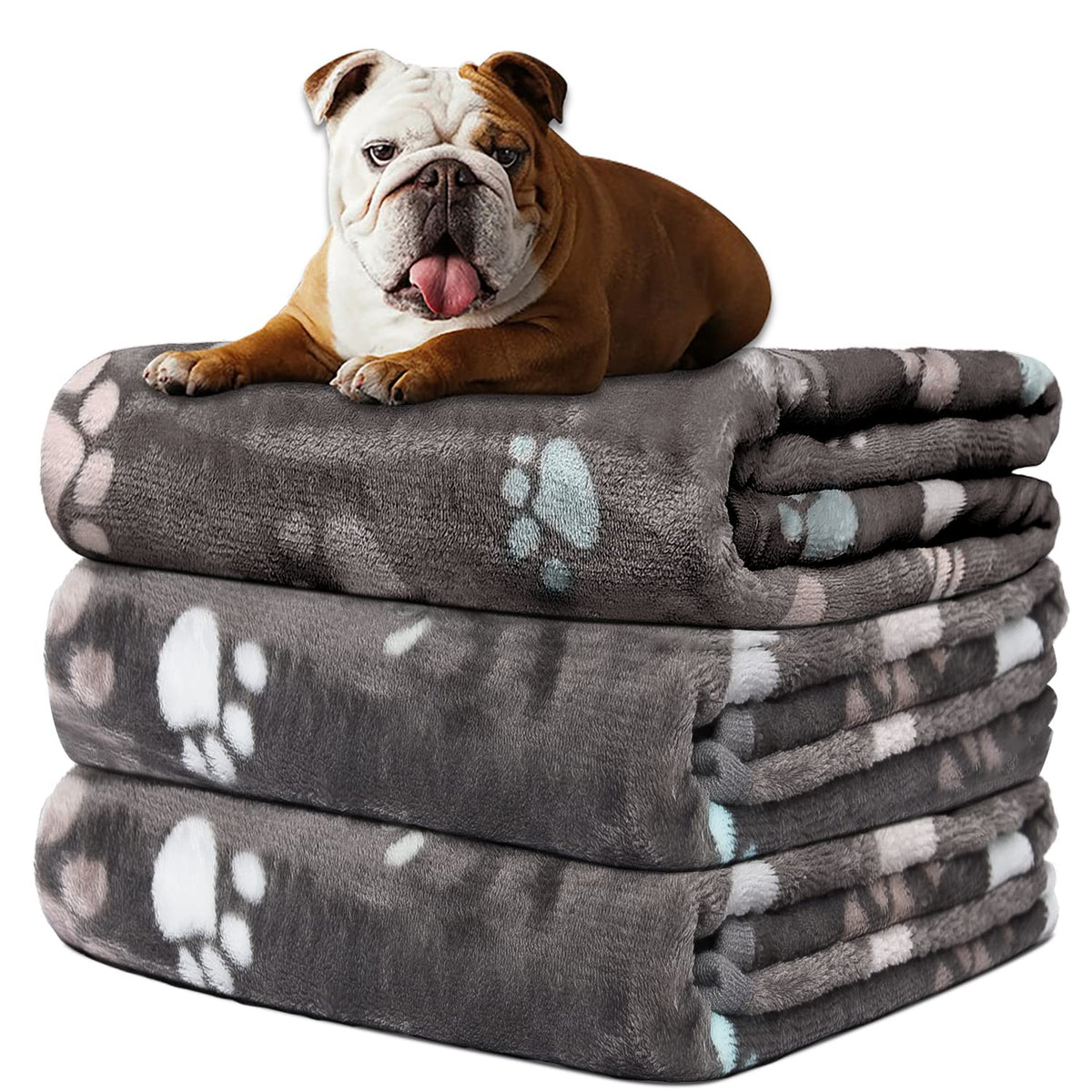 1 Pack 3 Super Soft Fluffy Premium Fleece Pet Blankets - Flannel Throw For Dogs, Puppies & Cats - Grey, 30X20Inch