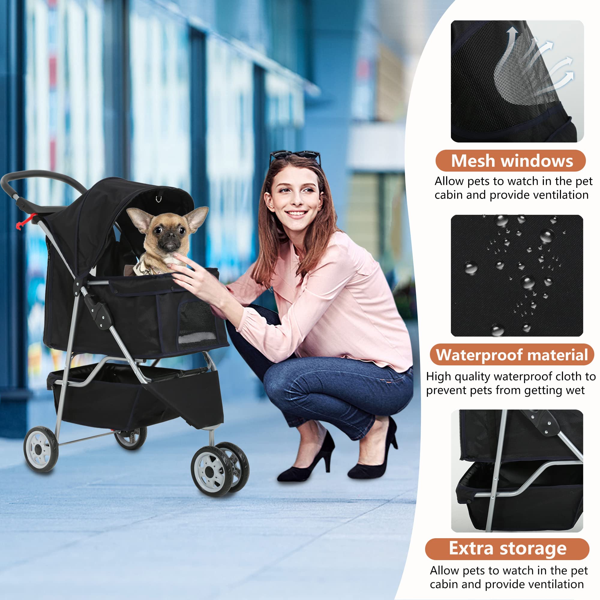 Dog Stroller,3 Wheels Travel Folding Pet Stroller for Small Medium Dog Cat Jogger Stroller with Storage Basket Removable Liner B