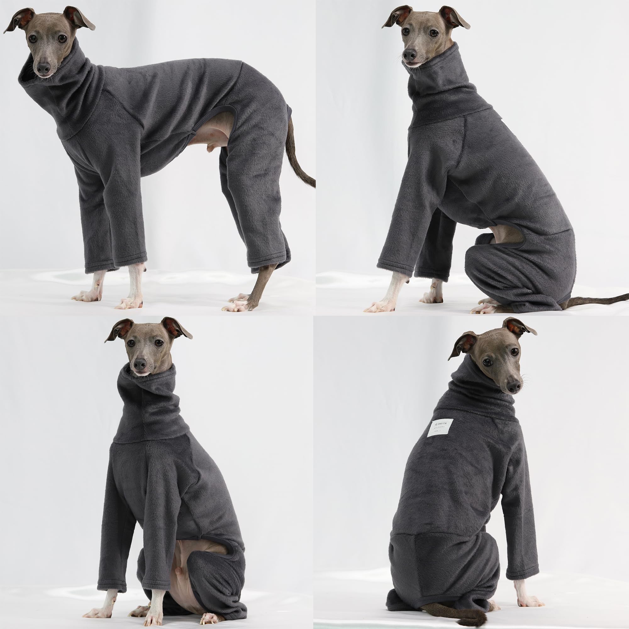 D Doggy Star Italian Greyhound Clothes Sweater Fleece Basic Onesie Whippet For Dog Turtleneck Outfits Coat (Xl,Flce Charcoal)