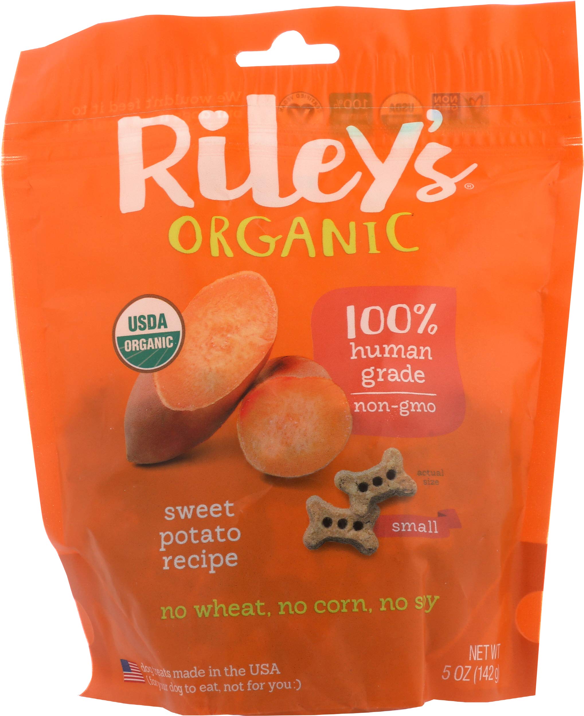 Rileys Organics - Sweet Potato - 5 oz Small Biscuits - Human Grade Organic Dog Treats - Resealable Bag