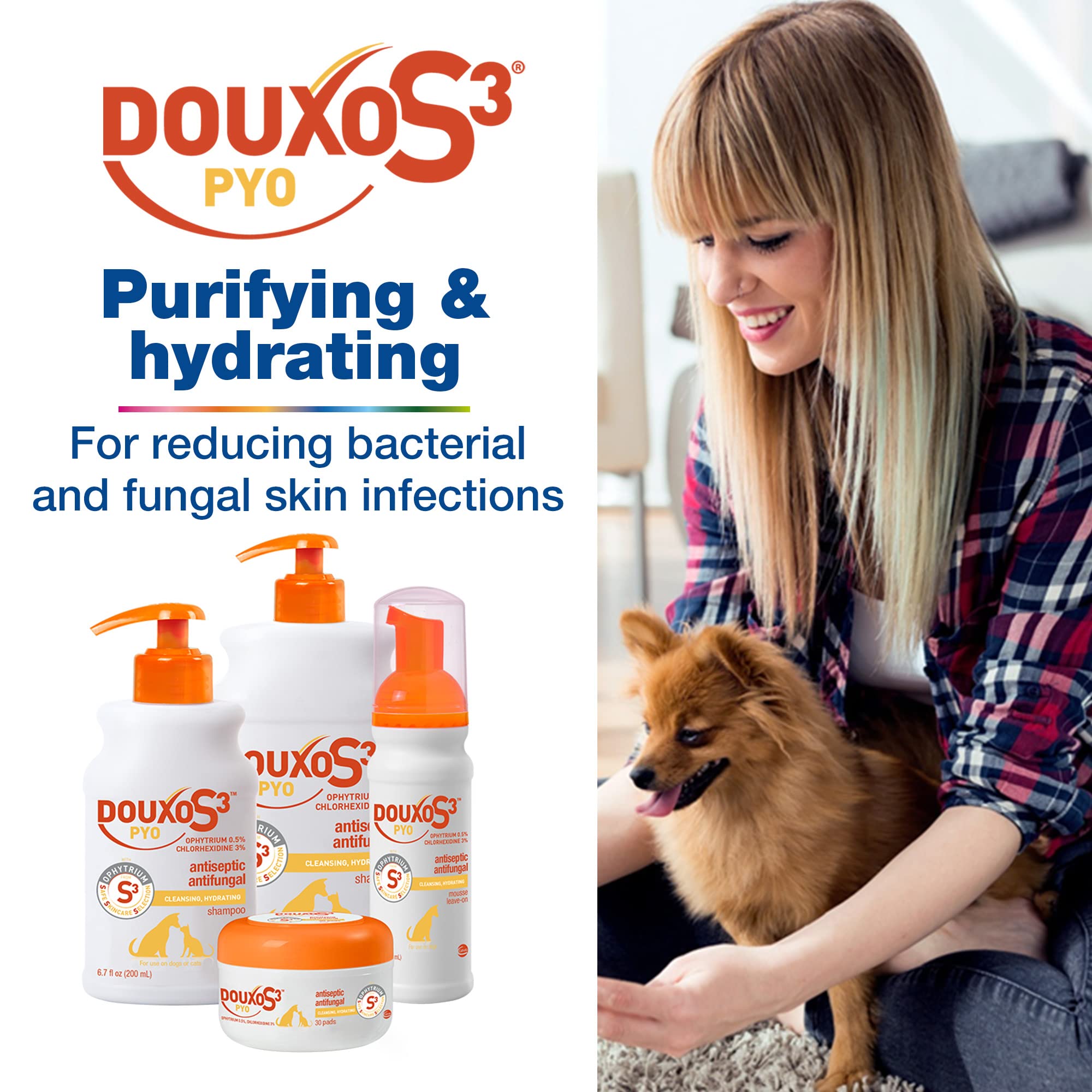 Douxo S3 Pyo Shampoo for Dogs & Cats, 3% Chlorhexidine, 0.5% Ophytrium, 16.9 fl. oz., Antiseptic &