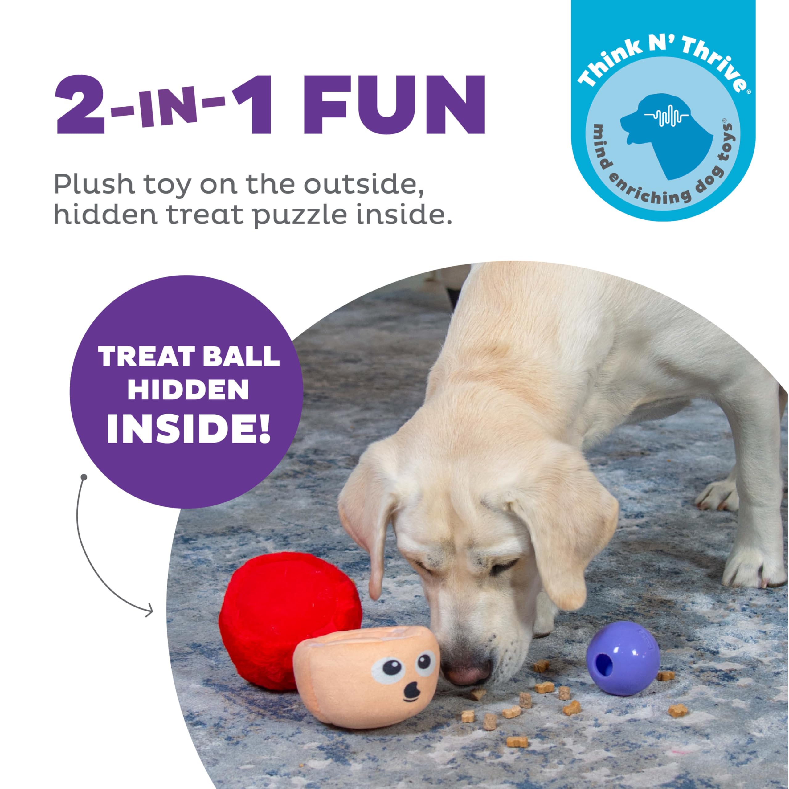 Outward Hound By Nina Ottosson Snack Palz Interactive Plush Dog Puzzle With Treat Ball, Mushroom, Multicolored