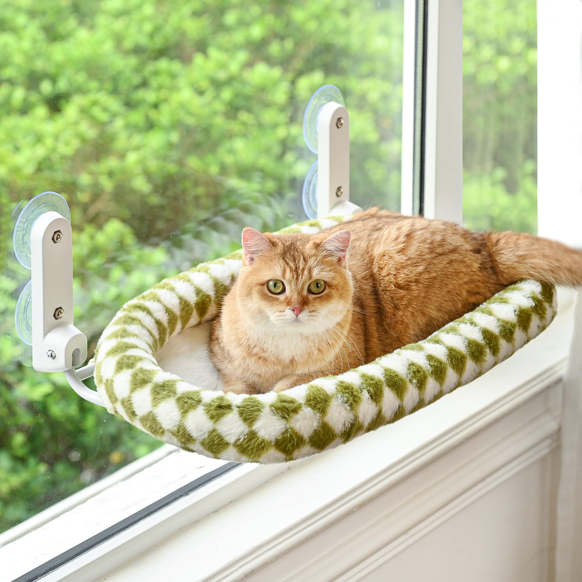 Zoratoo Cat Window Perch with Bolster, Cordless Foldable Cat Window Hammock with Strong Suction Cups & Metal Frame, Machine Wash