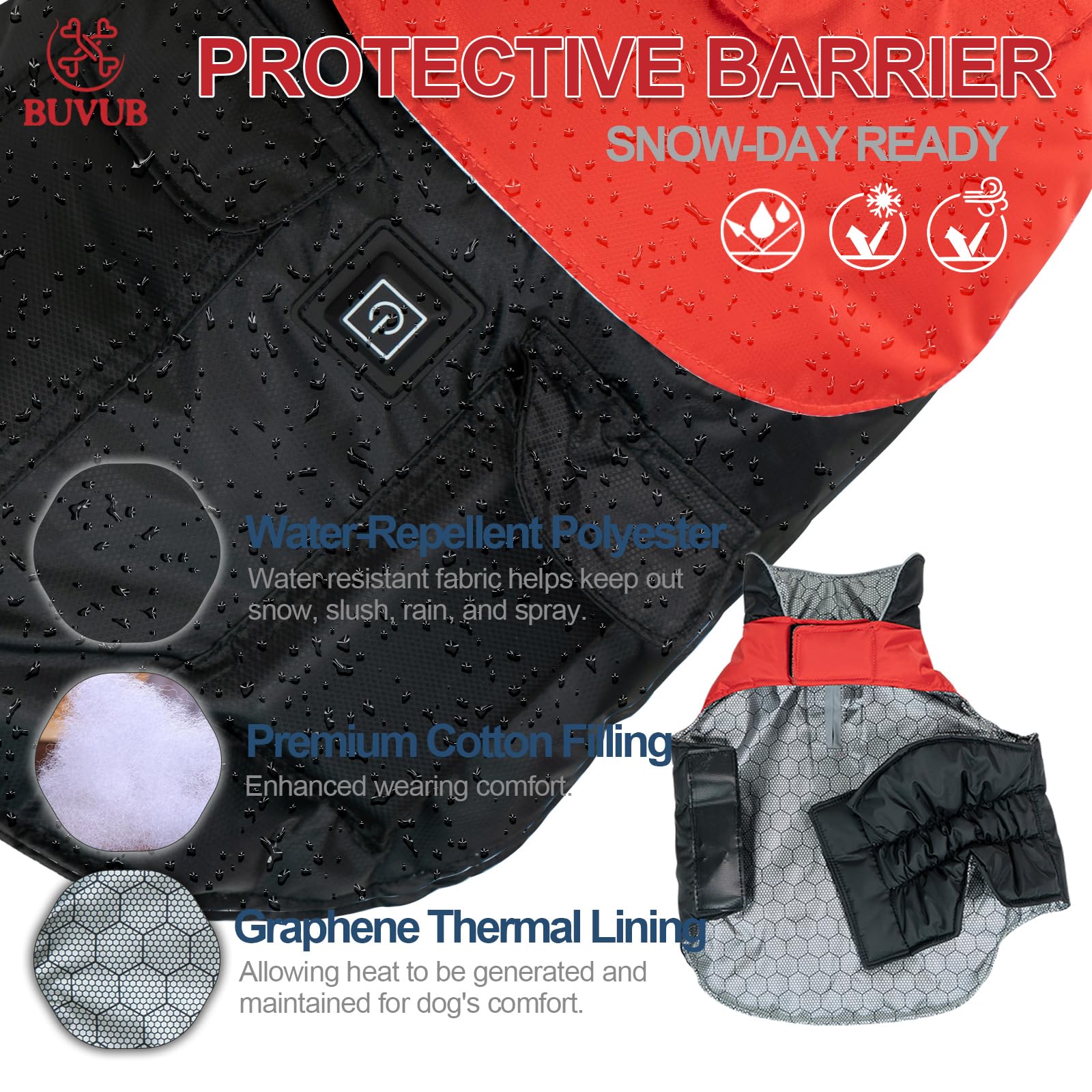 Buvub Heated Winter Jacket, Graphene Heat Coating, Water Resistant Fabric, Cat & Dog Coat (Xxxl)