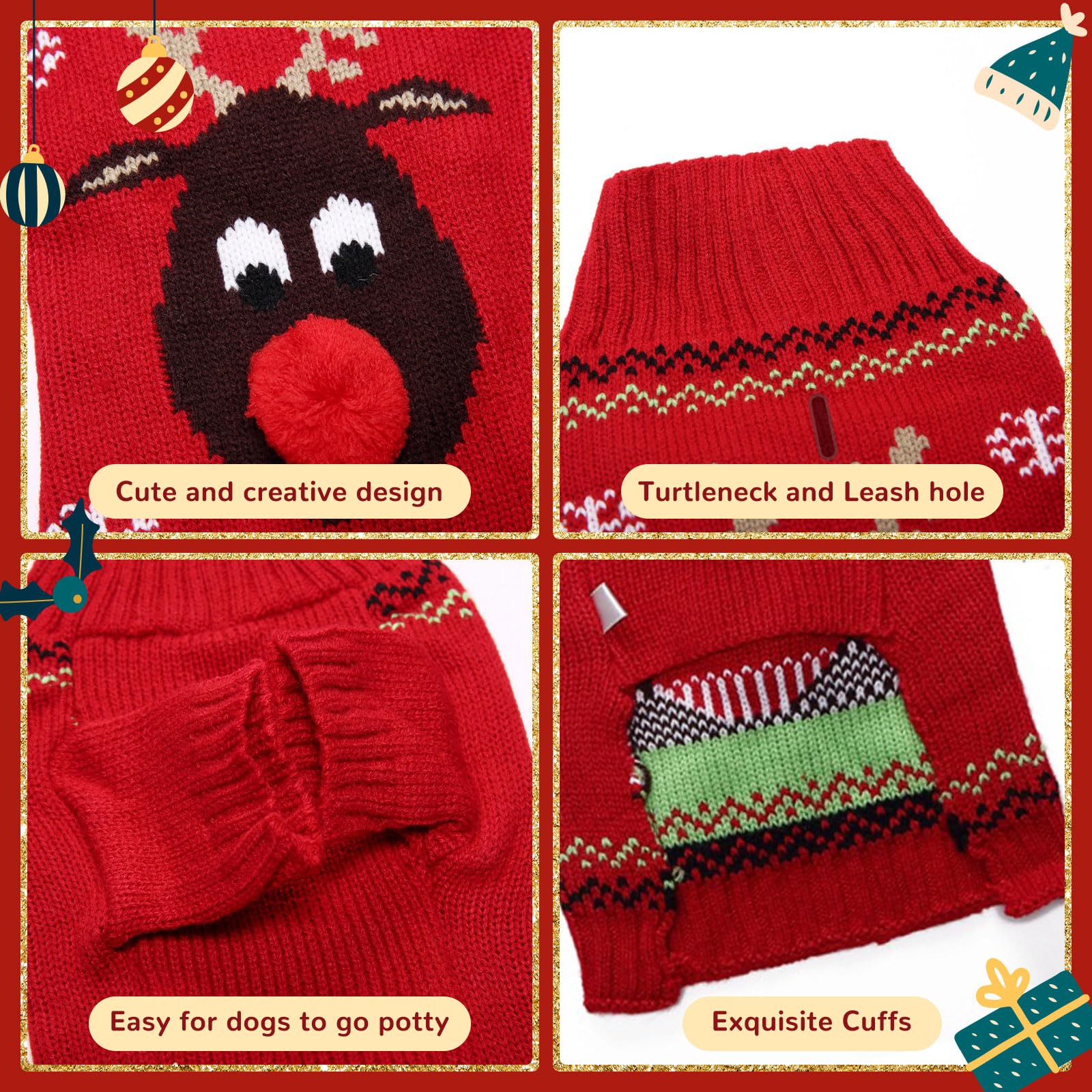 Axiijgl Cute Reindeer Dog Sweater For Small Dogs - Turtleneck Cat Christmas Outfit