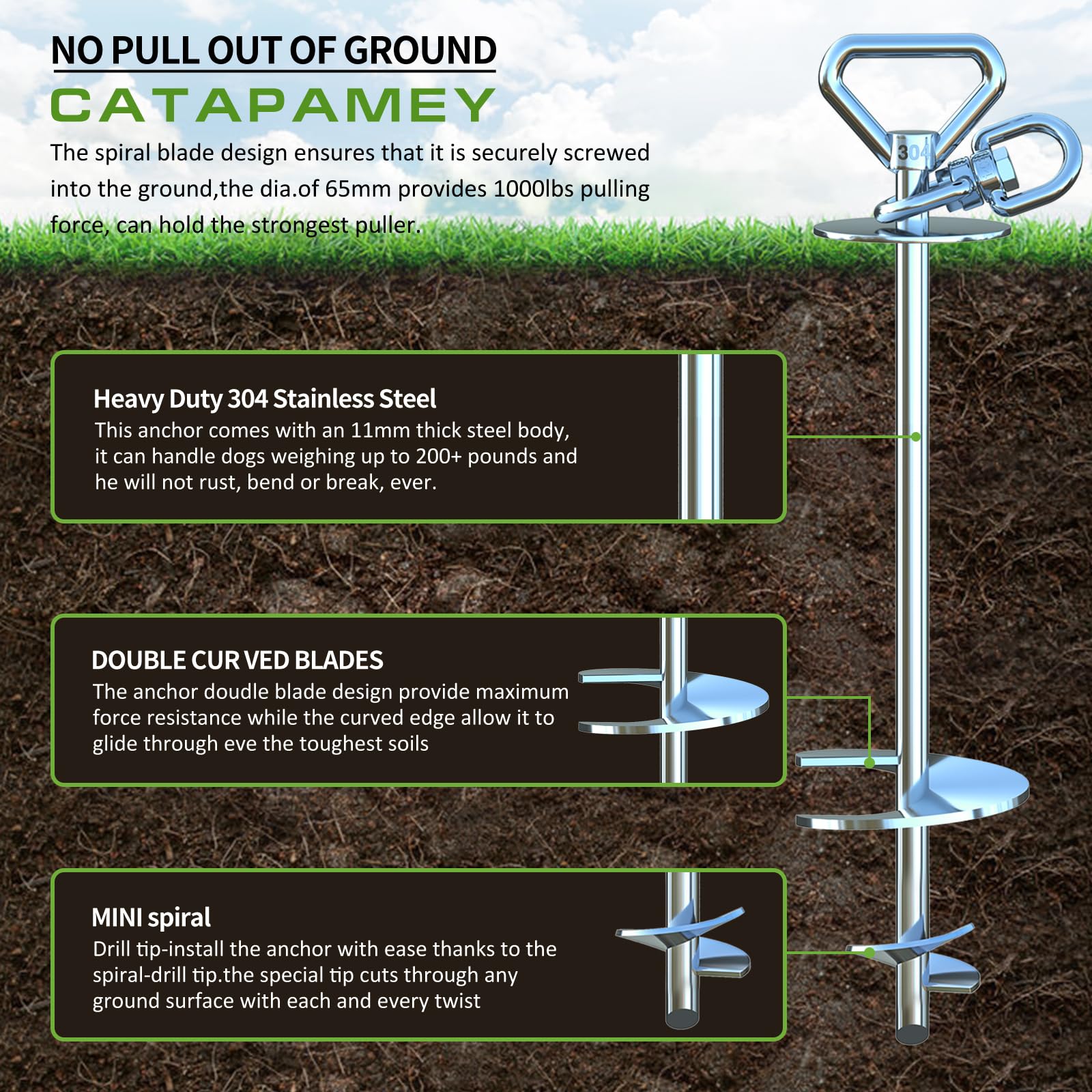 Catapamey Dog Tie Out Cable And Stake,With 45Ft Heavy Duty Cable,360 Swivel Dog Run Stake-No Tangle-Runner For Yard-Suitable For