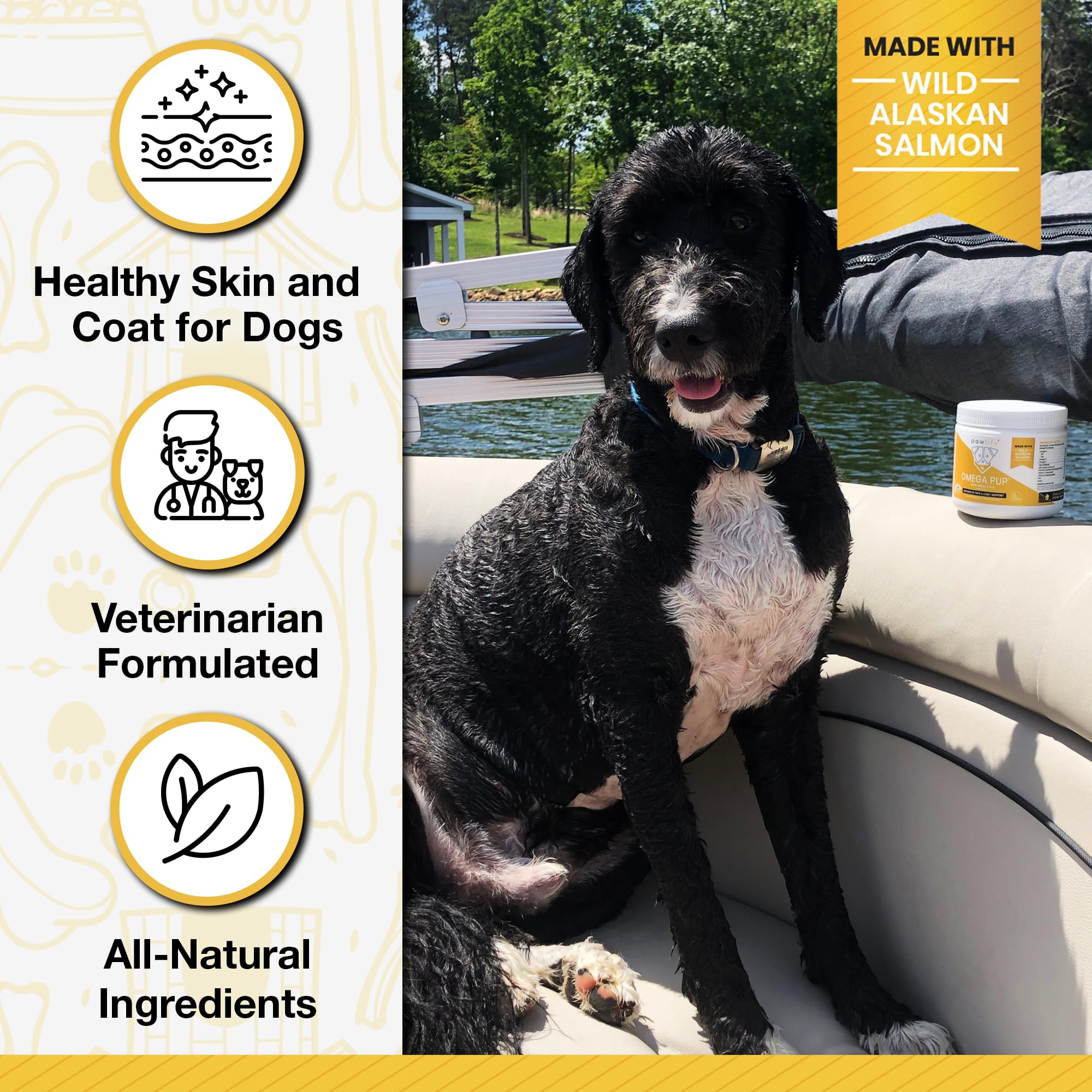 Pawlife Dog Fish Oil Supplements - 60 Omega 3 Fish Oil Dog Vitamins, Veterinarian Formulated Itching Relief for Dogs, Natural Om