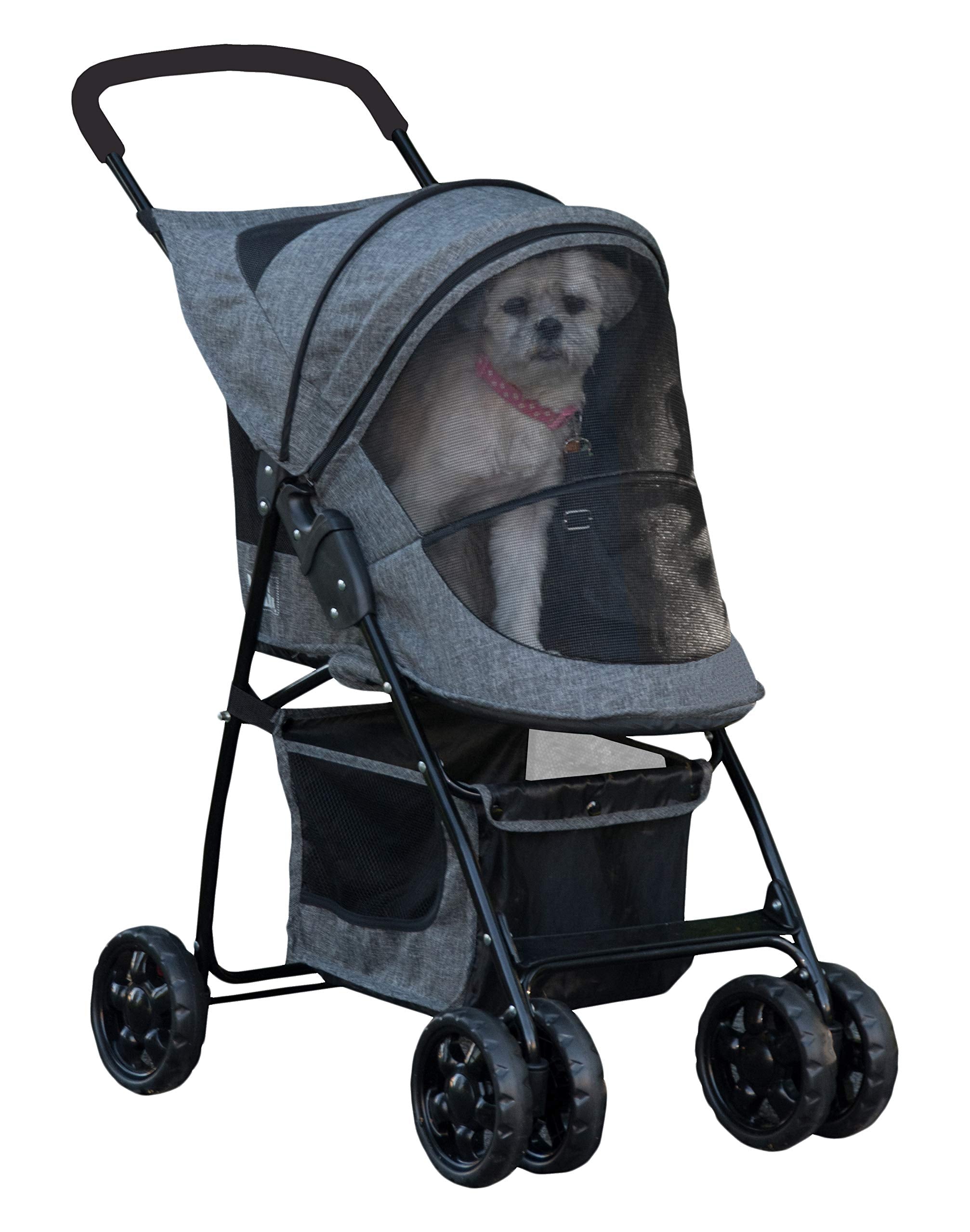 Pet Gear Happy Trails Lite Pet Stroller For Cats/Dogs, Zipper Entry, Easy Fold With Removable Liner, Safety Tether, Storage Basket