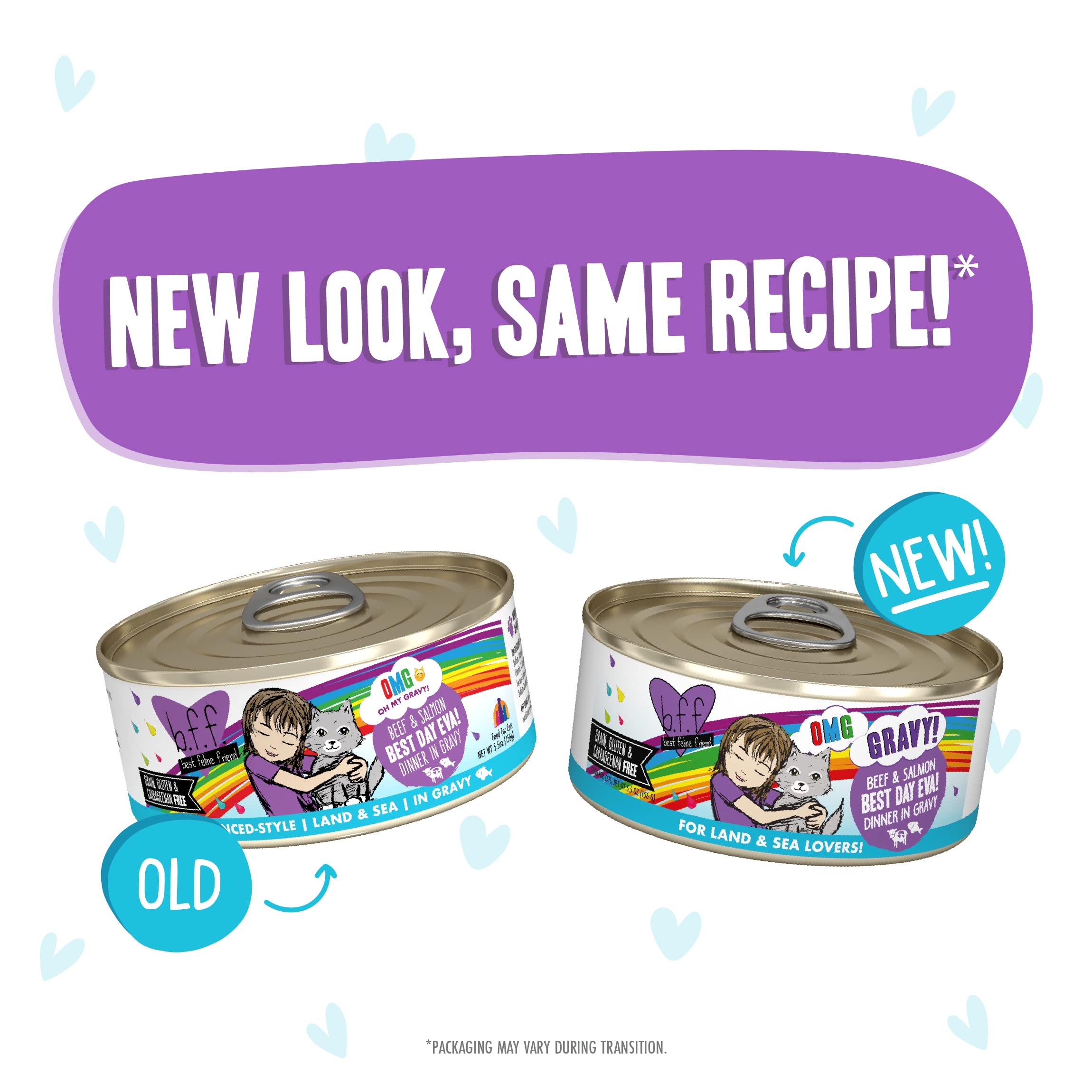 Weruva B.F.F. OMG - Best Feline Friend Oh My Gravy!, Best Day Eva! with Beef & Salmon in Gravy Cat Food, 5.5oz Can (Pack of 8)