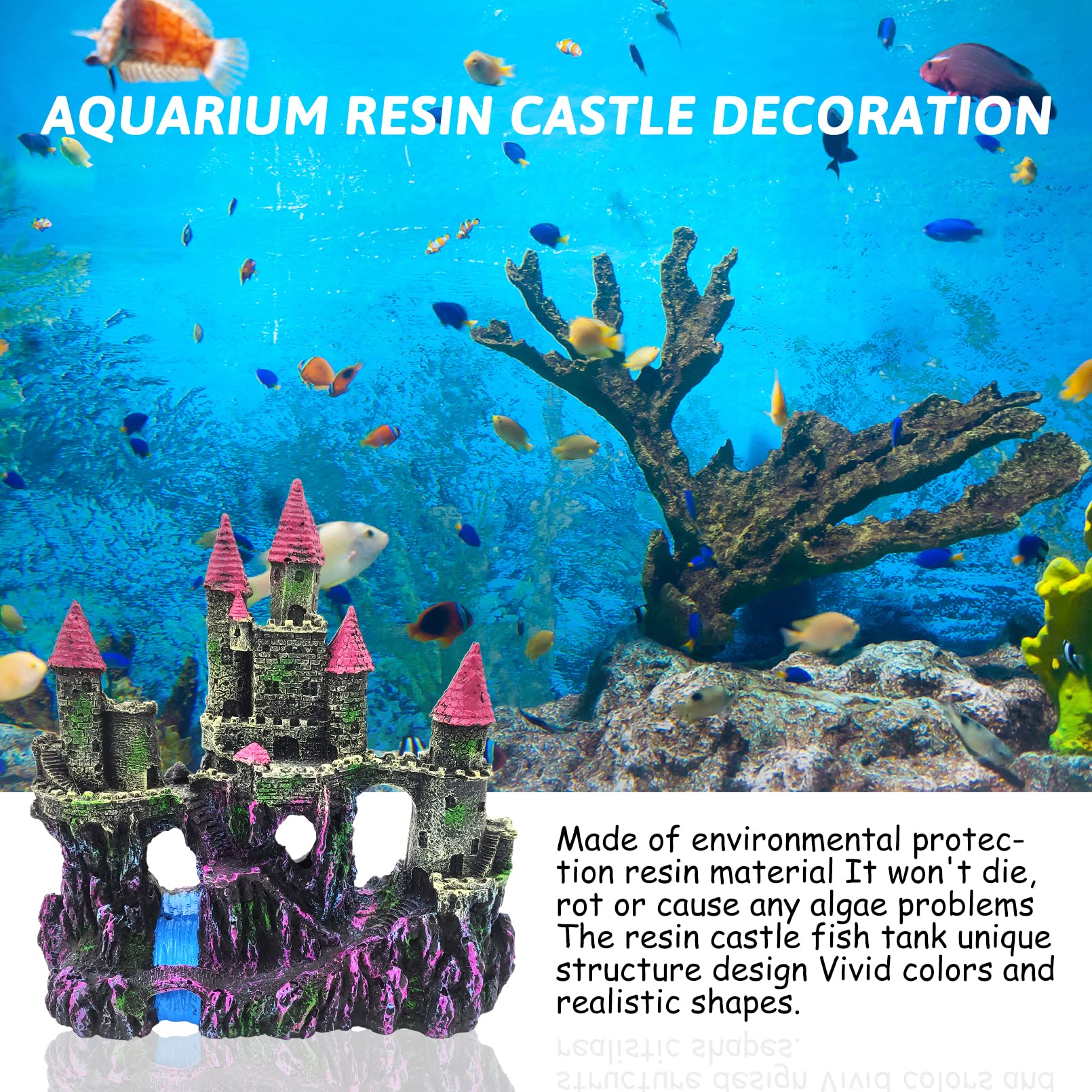 Pinvnby Aquarium Resin Castle Decoration Fish Tank Driftwood Castle Cave Hideouts House Plants Supplies Accessories(Pink) 