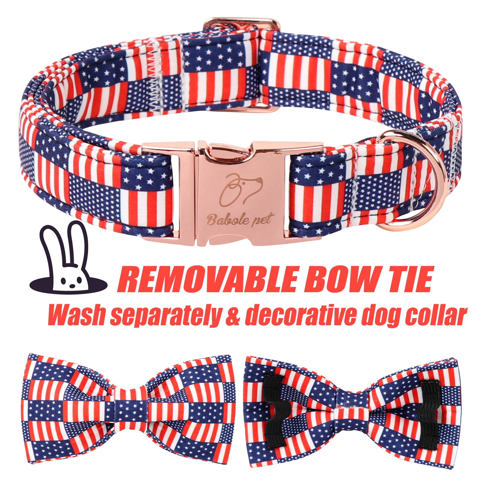 Babole Pet 4Th Of July Dog Collar With Bow Tie - Independence Day Star Flag Bowtie Collar Safety American Flag Patriotic Dog Col