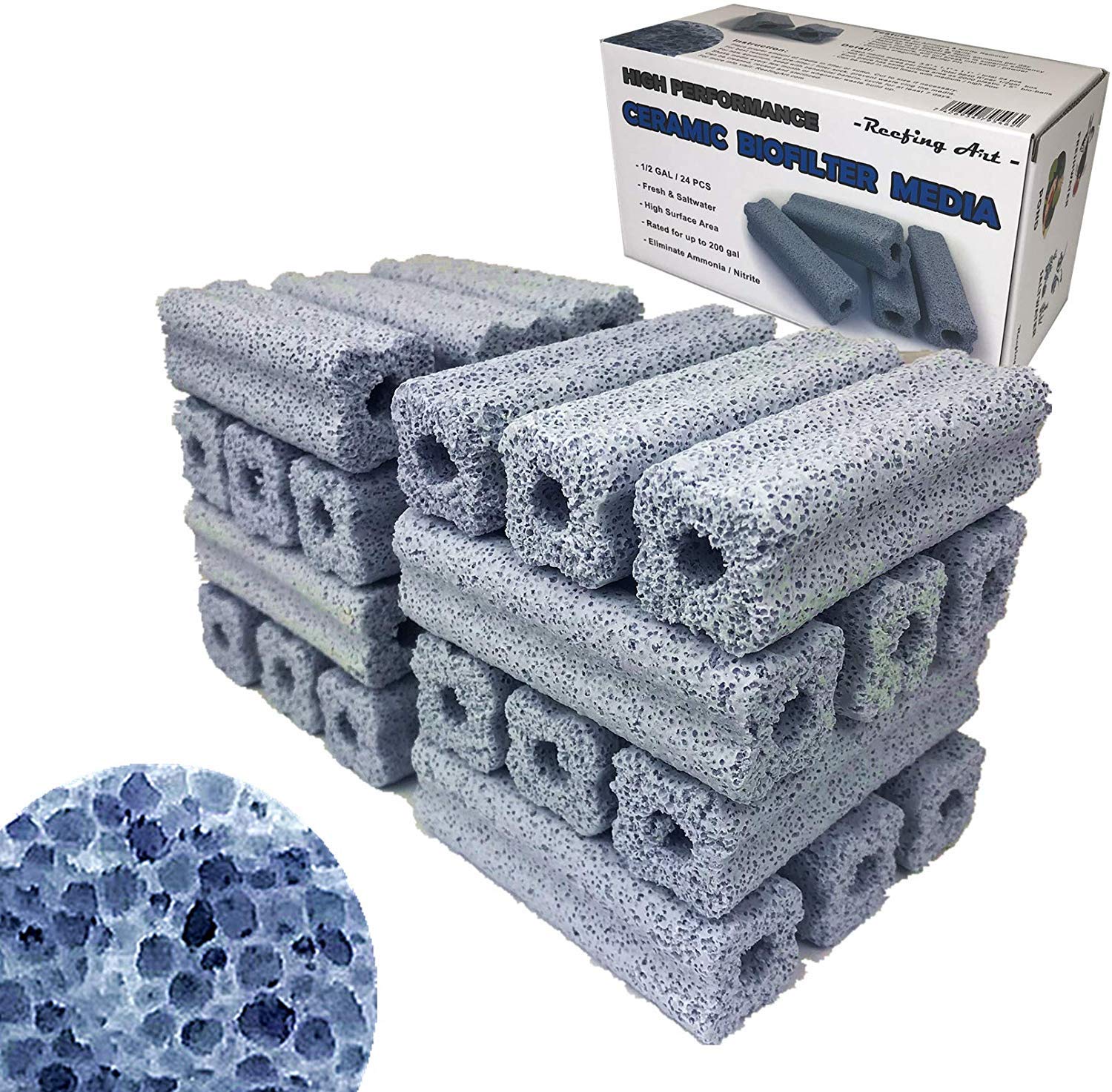 Reefing Art Ceramic Bio Filter Media Vast Surface Area For Aquarium Sump Canister (1 Box / 24 Pcs)