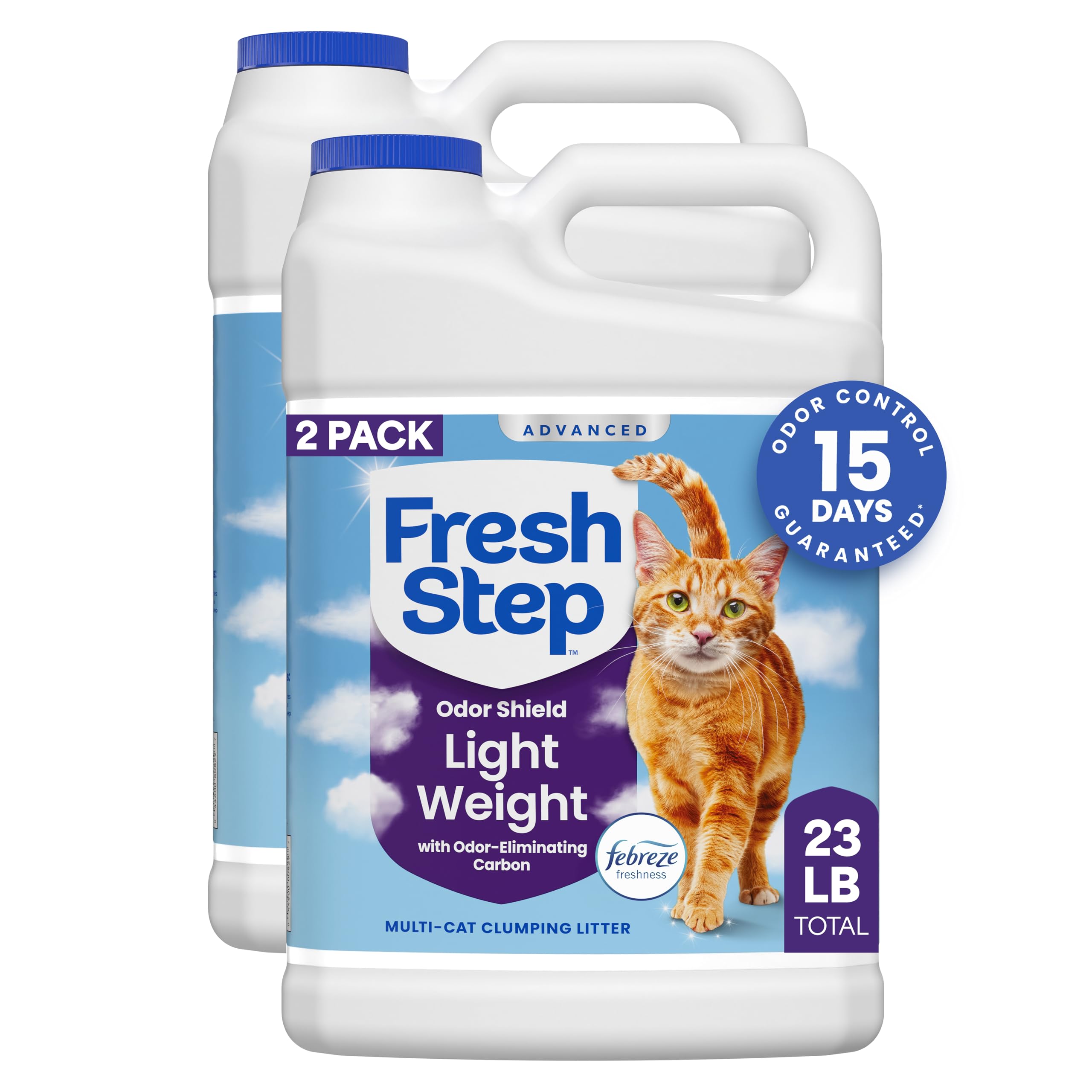Fresh Step Advanced Odor Shield Light Weight Multi Cat Clumping Litter with Febreze, Low Dust, Odor Control with Ammonia Block T