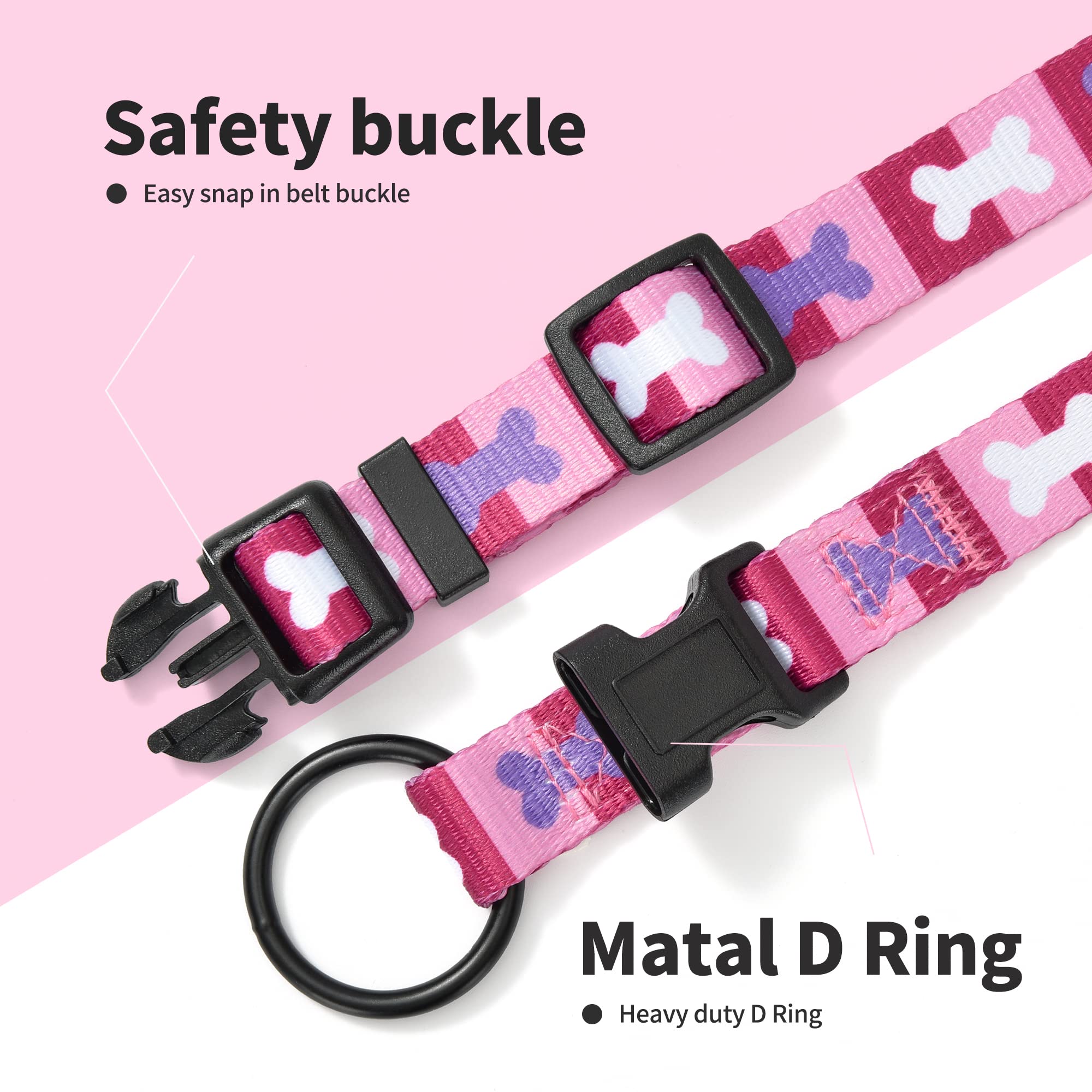 Mile High Life Dog Collar | Nylon Puppy Collars W Cute Patterns | Lightweight Girl Dog Collar | Boy Dog Collar For Small/Medium/Large Dogs (Purple Bone, Large)