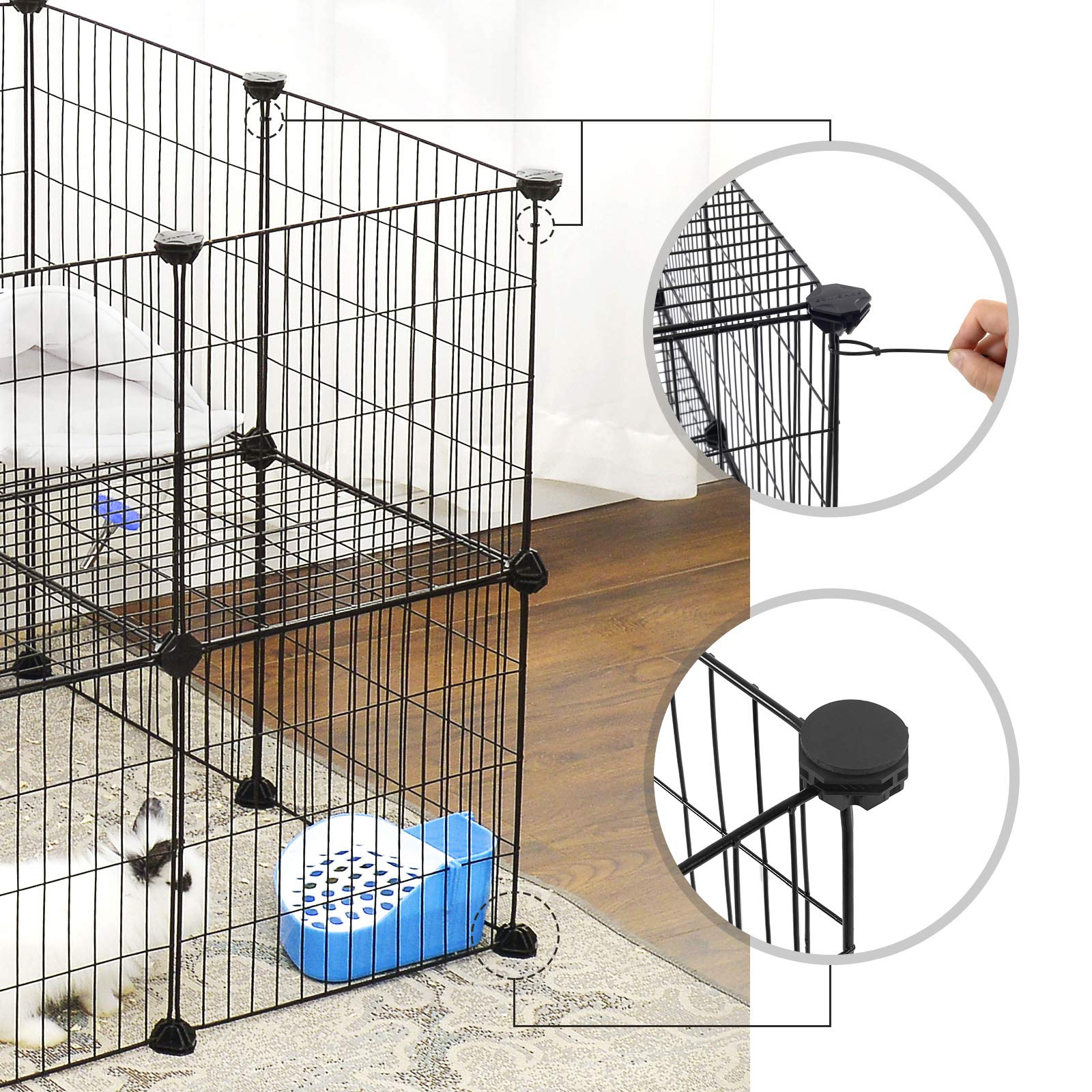 Songmics Pet Playpen, Small Animal Playpen, Rabbit Guinea Pig Cage, Zip Ties Included, Metal Wire Apartment-Style Two-Story Pet Premium Villa For Bunnies Puppies, Indoor Use, Black Ulpi02H