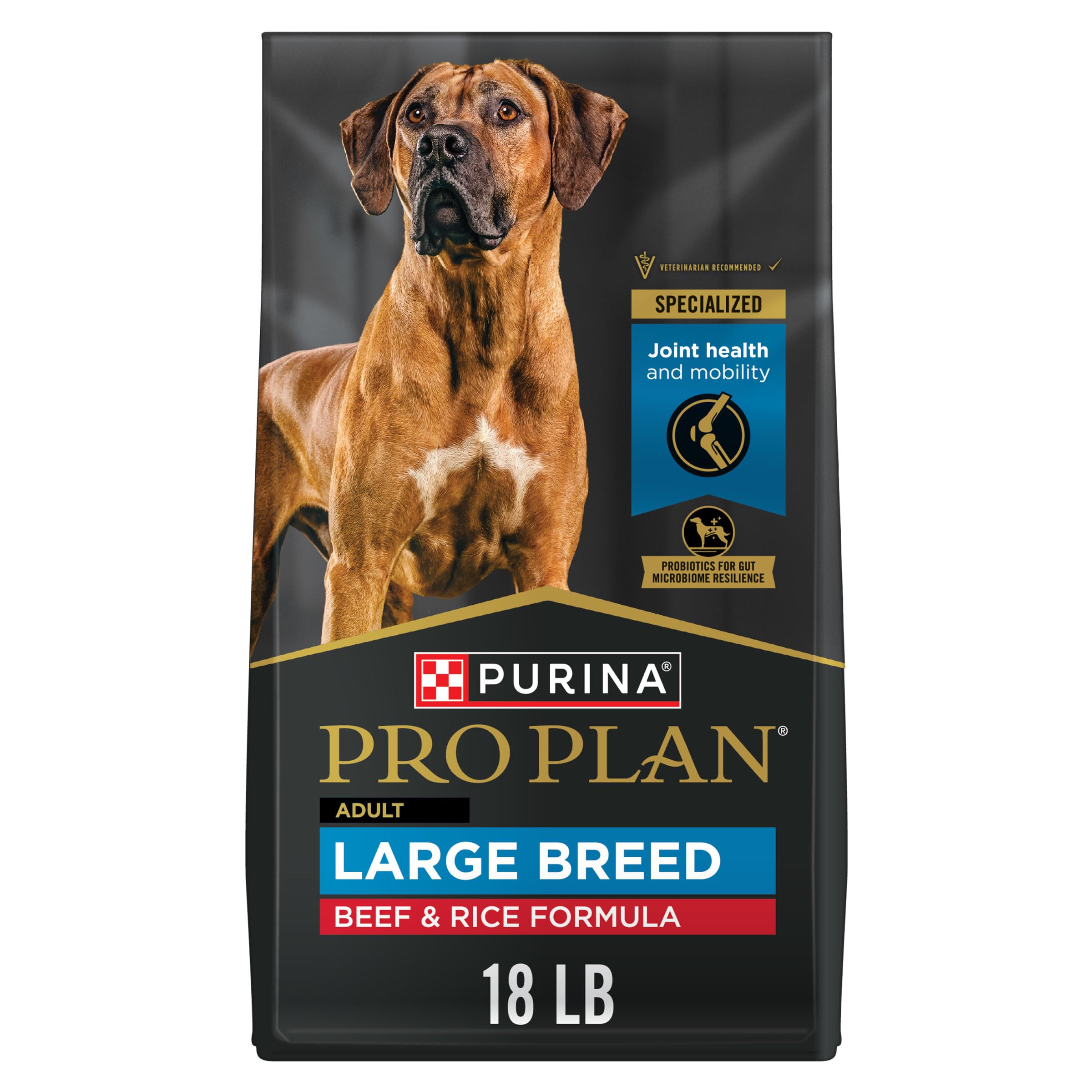 Purina Pro Plan Large Breed Dry High Protein Dog Food with Probiotics for Dogs, Beef and Rice Formula - 18 lb. Bag