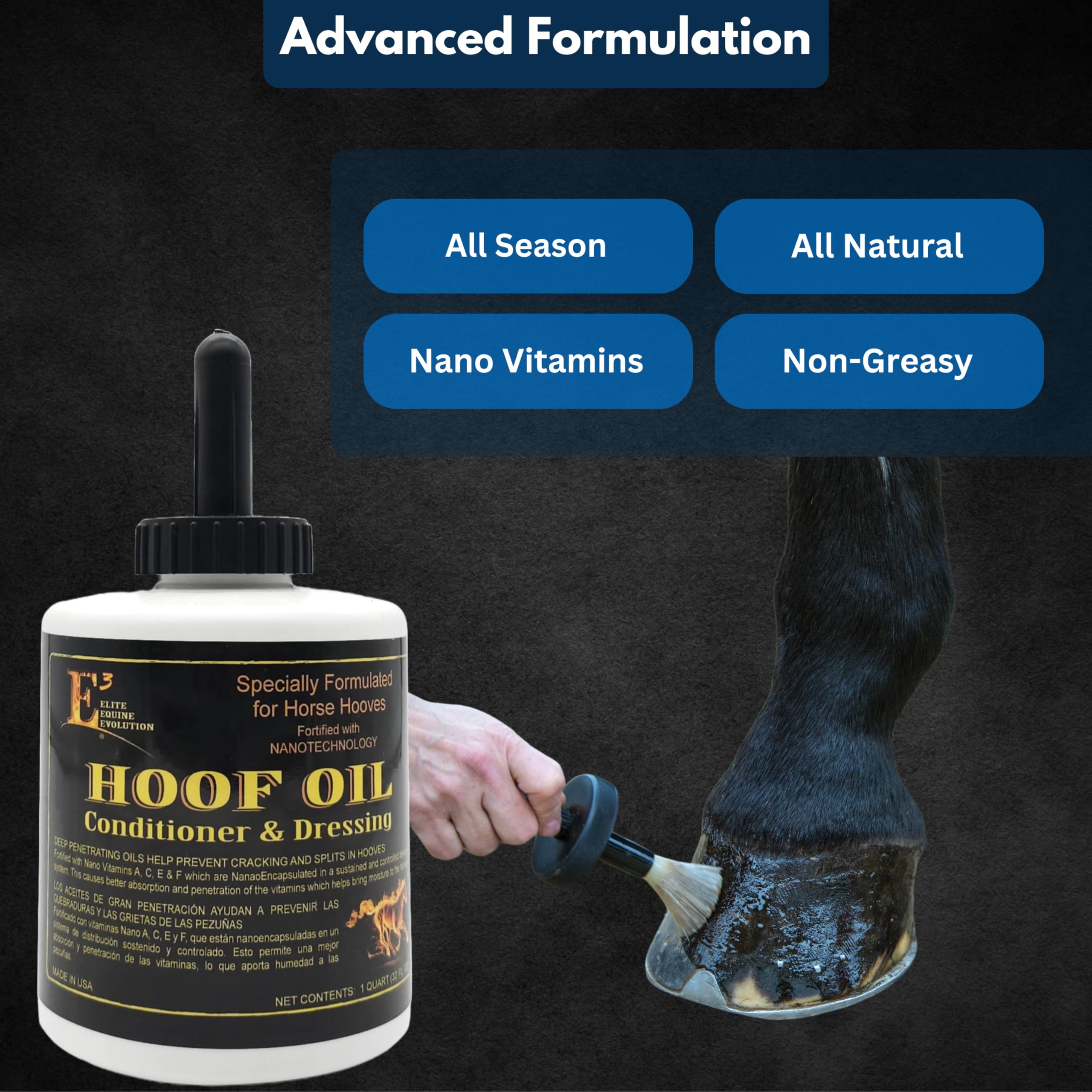 E3 Hoof Conditioner & Dressing Oil 32 Oz, Expert Formula For Nourishing & Protecting Horse Hooves, Deep Conditioning For Elastic