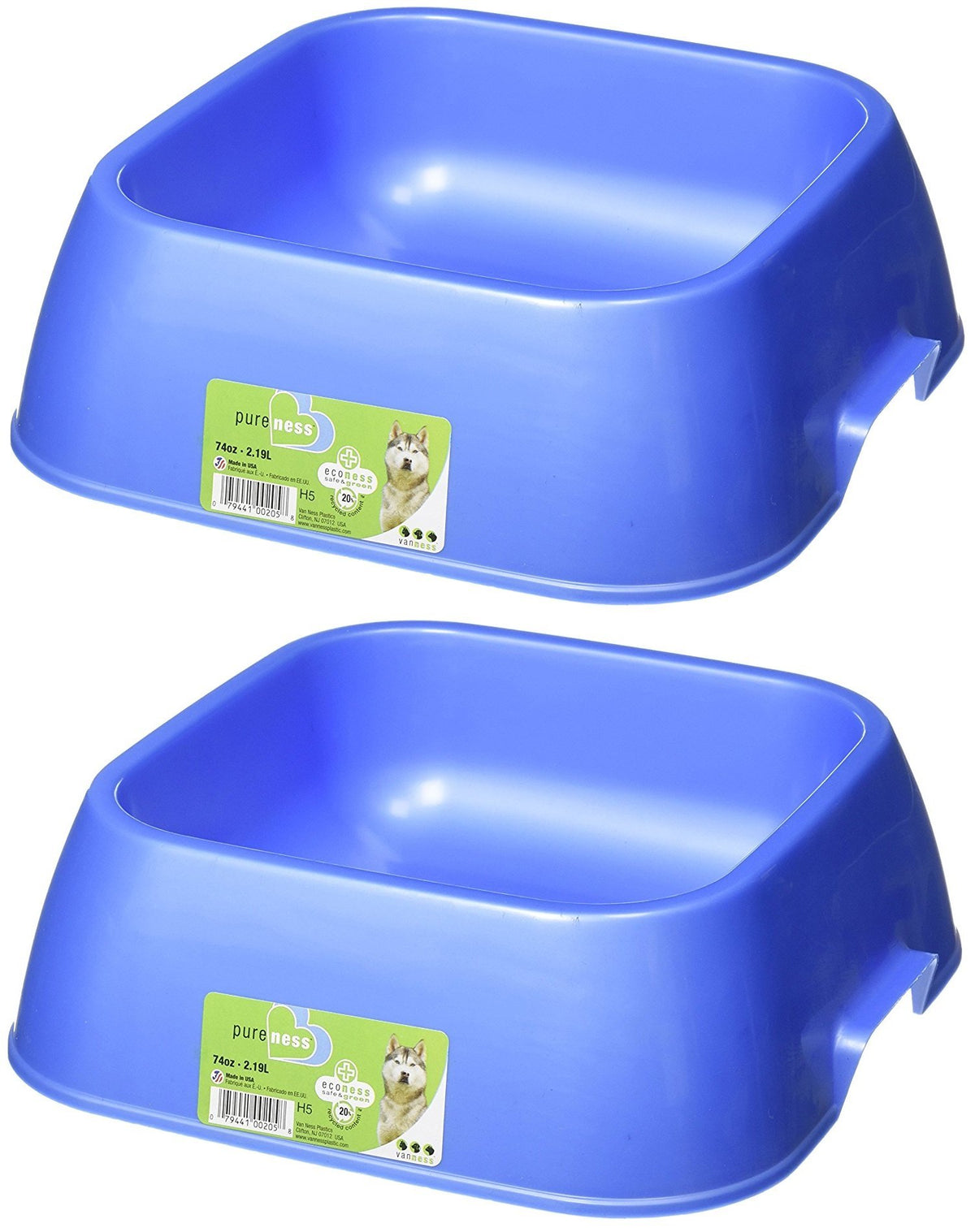 Van Ness 2 Pack Of Lightweight Jumbo Dog Bowls, 74 Ounces Each, Food And Water Dishes For Indoor Or Outdoor Use