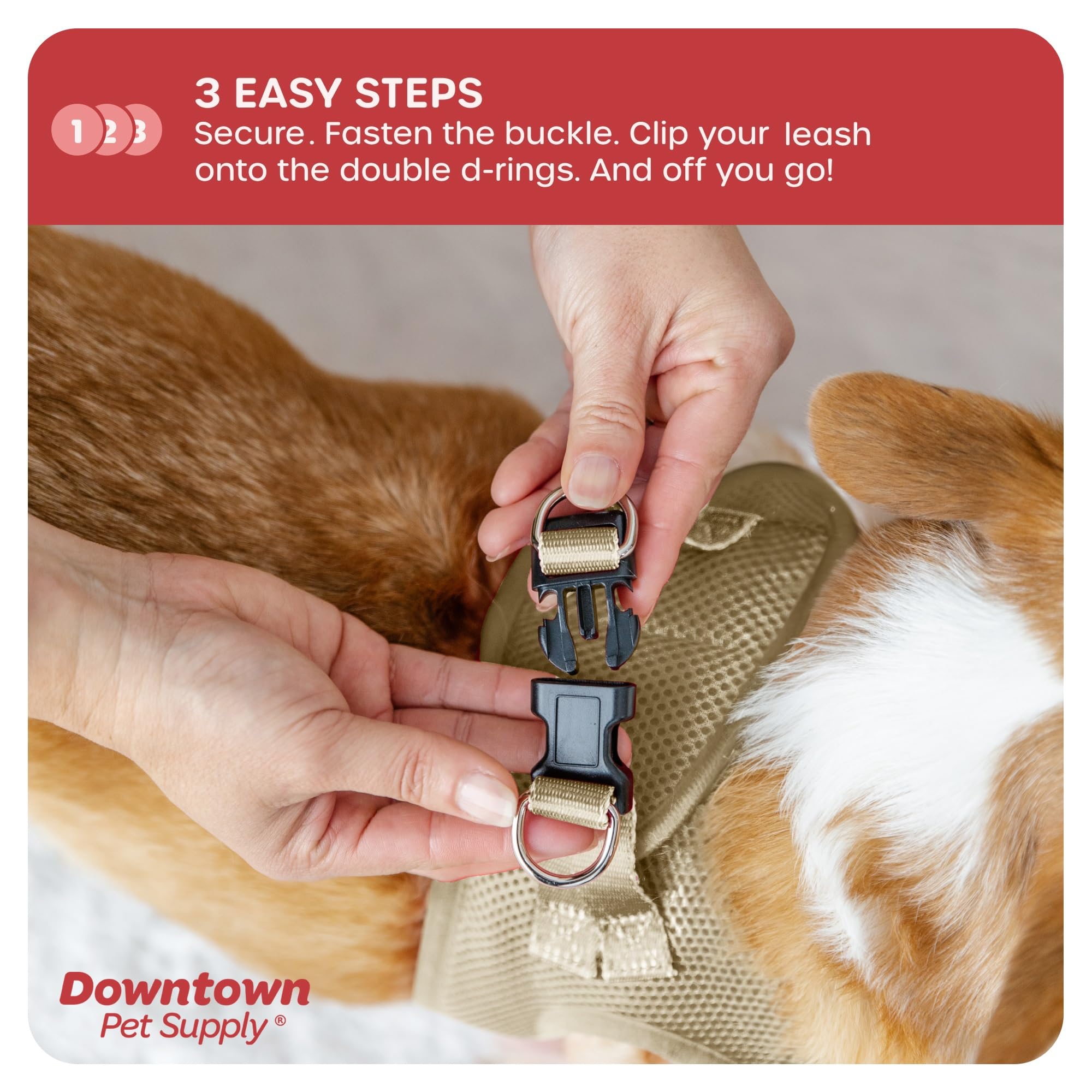 Downtown Pet Supply Step In Dog Harness For Small Dogs No Pull, Large, Khaki - Adjustable Harness With Padded Mesh Fabric And Re