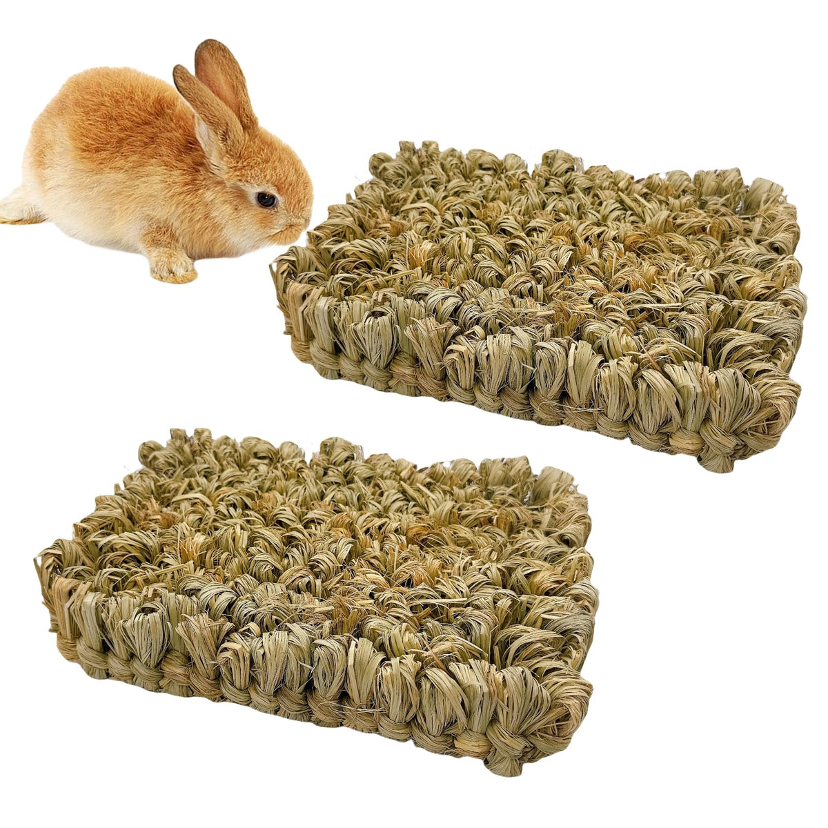 Hamiledyi Rabbit Grass Bed Guinea Pig Hay Mat Bunny Natural Straw Woven Bed Rabbit Handmade Bedding Sleeping Grinding Nesting An