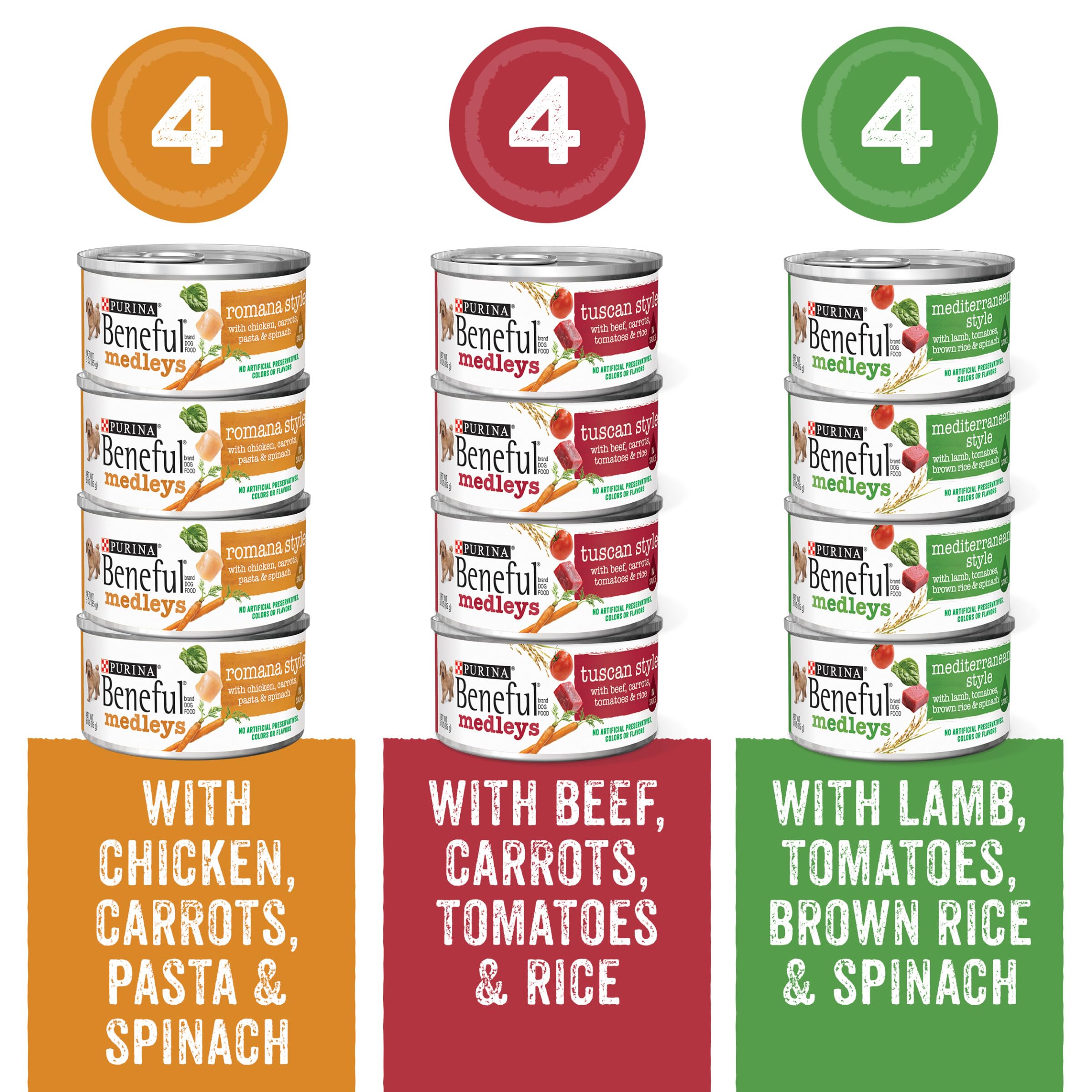 Purina Beneful Wet Dog Food Variety Pack, Medleys Tuscan, Romana & Mediterranean Style - (2 Packs of 12) 3 oz. Cans