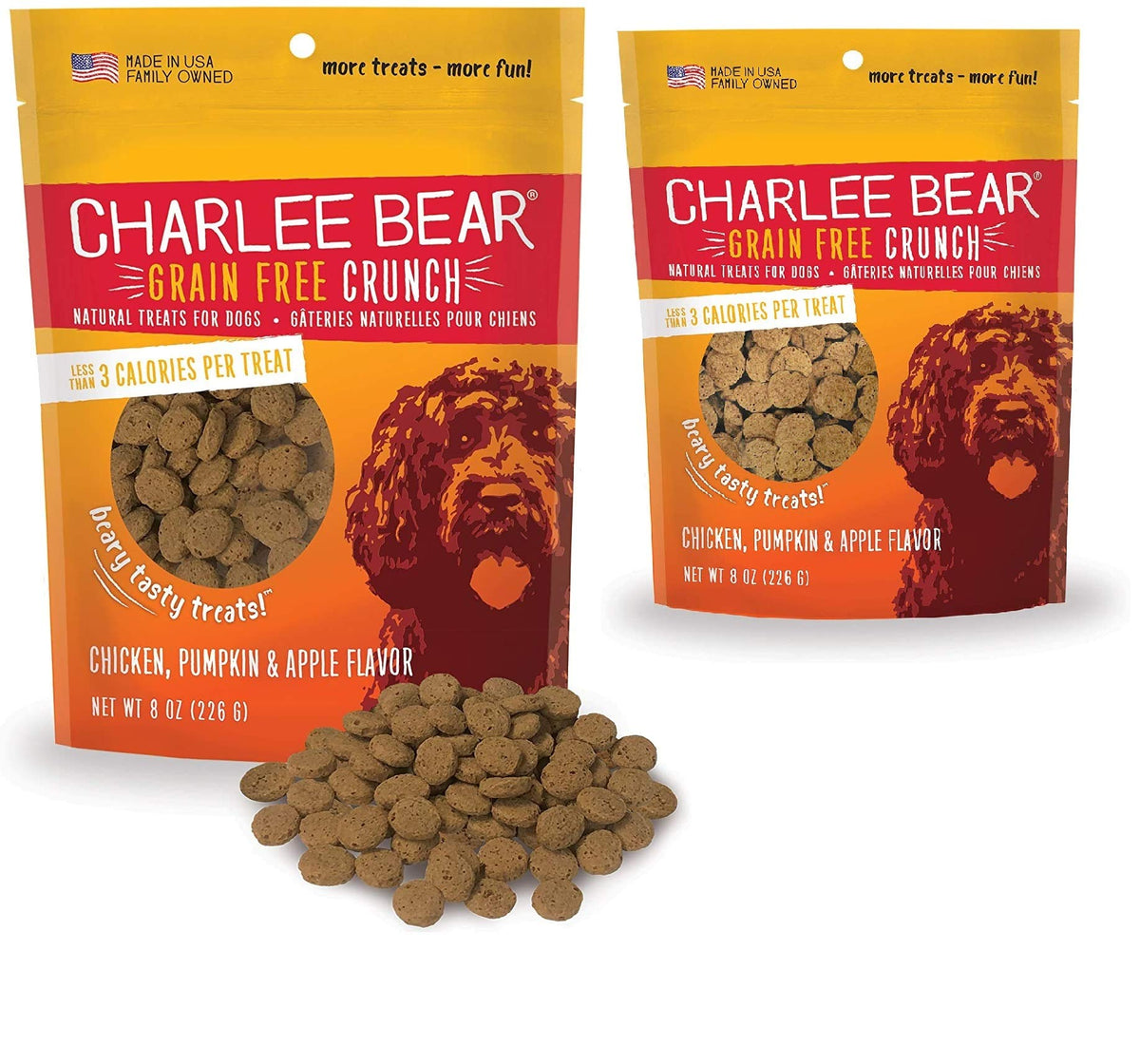 Charlee Bear Dog Treats Small Dogs Training Treats, Crunchy Low Calorie Grain Free Dog Treats, Usa Made, Best For Small-Medium Breeds, Puppy Training Treats, Chicken, Pumpkin, Apple, 2 Pack, 8Oz Each