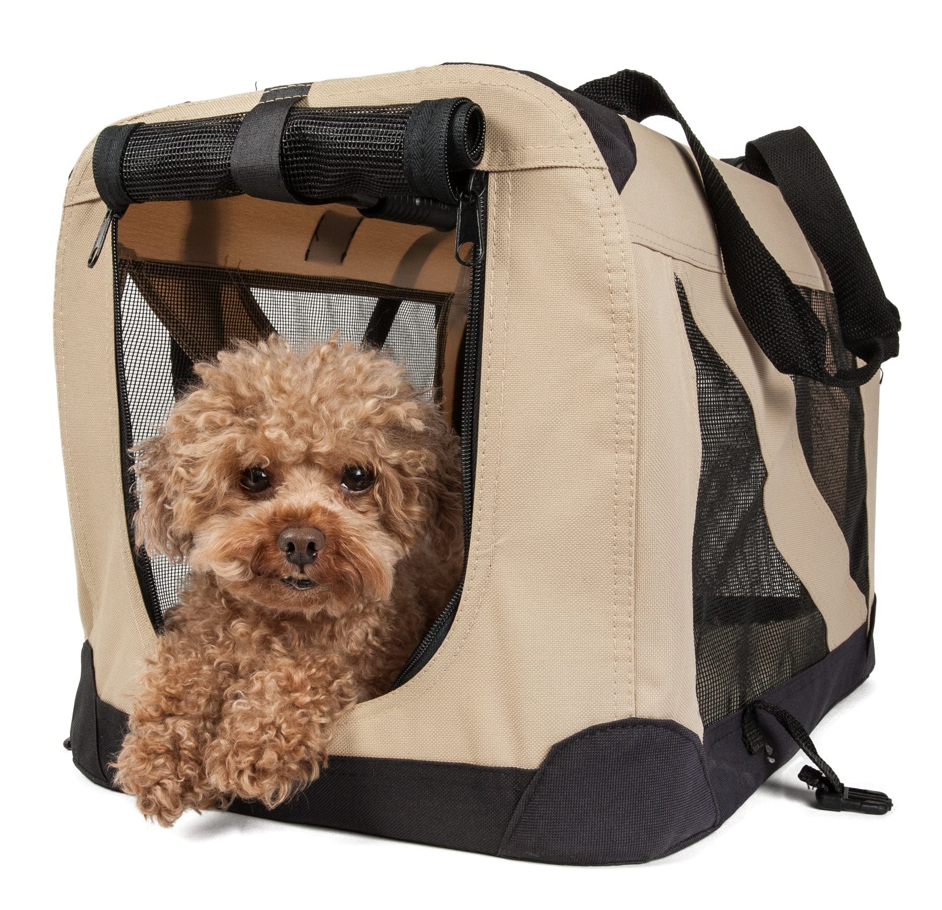 Pet Life '360° Vista View' Zippered Soft Folding Collapsible Durable Metal Framed Pet Dog Crate House Carrier, X-Small, Khaki