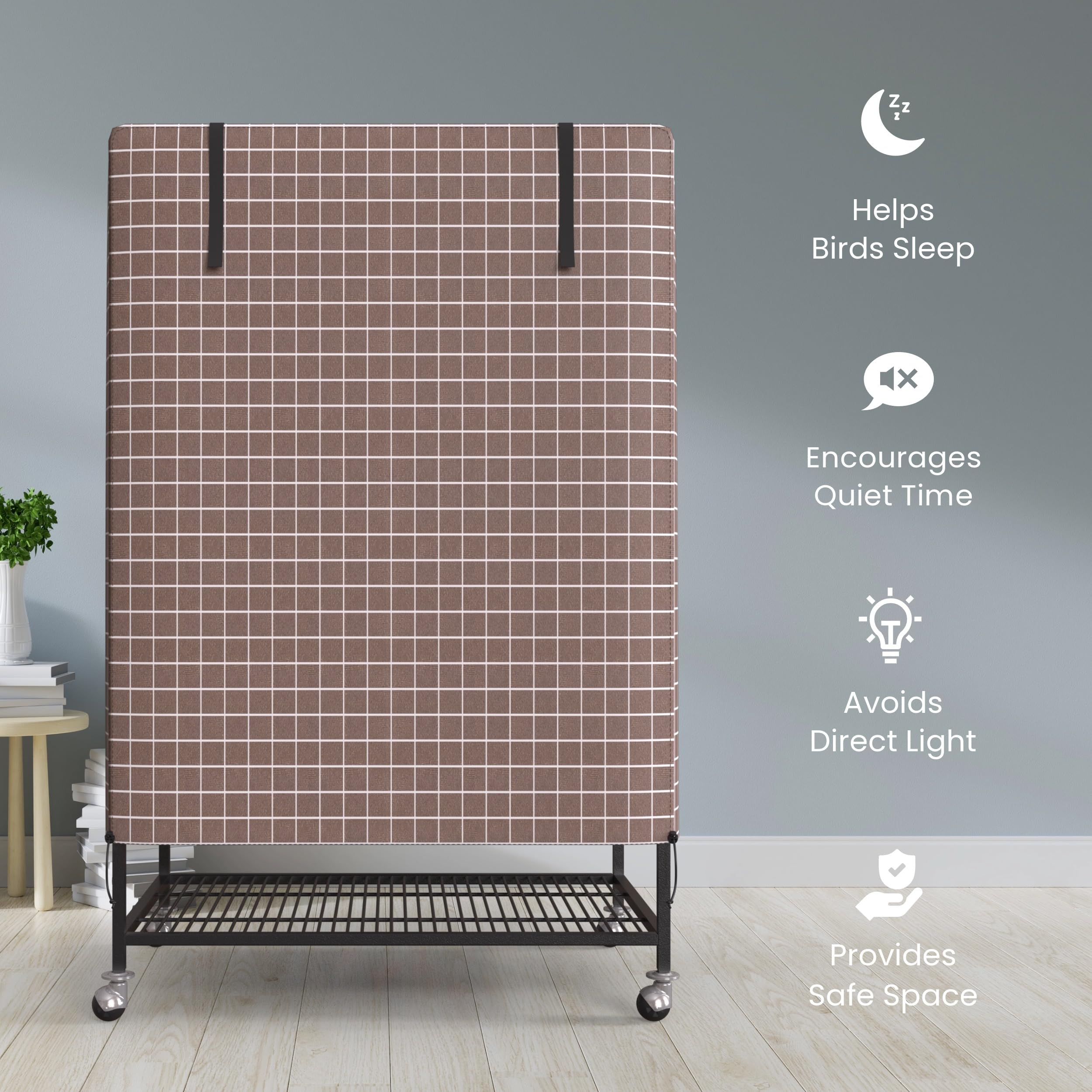 Knuti Universal Bird Cage Cover Good Night Blackout 51' X 38' X 23.5' Inch Thin Lightweight Breathable Small Animal Cages Cover Pet Removable Durable Protector Beige