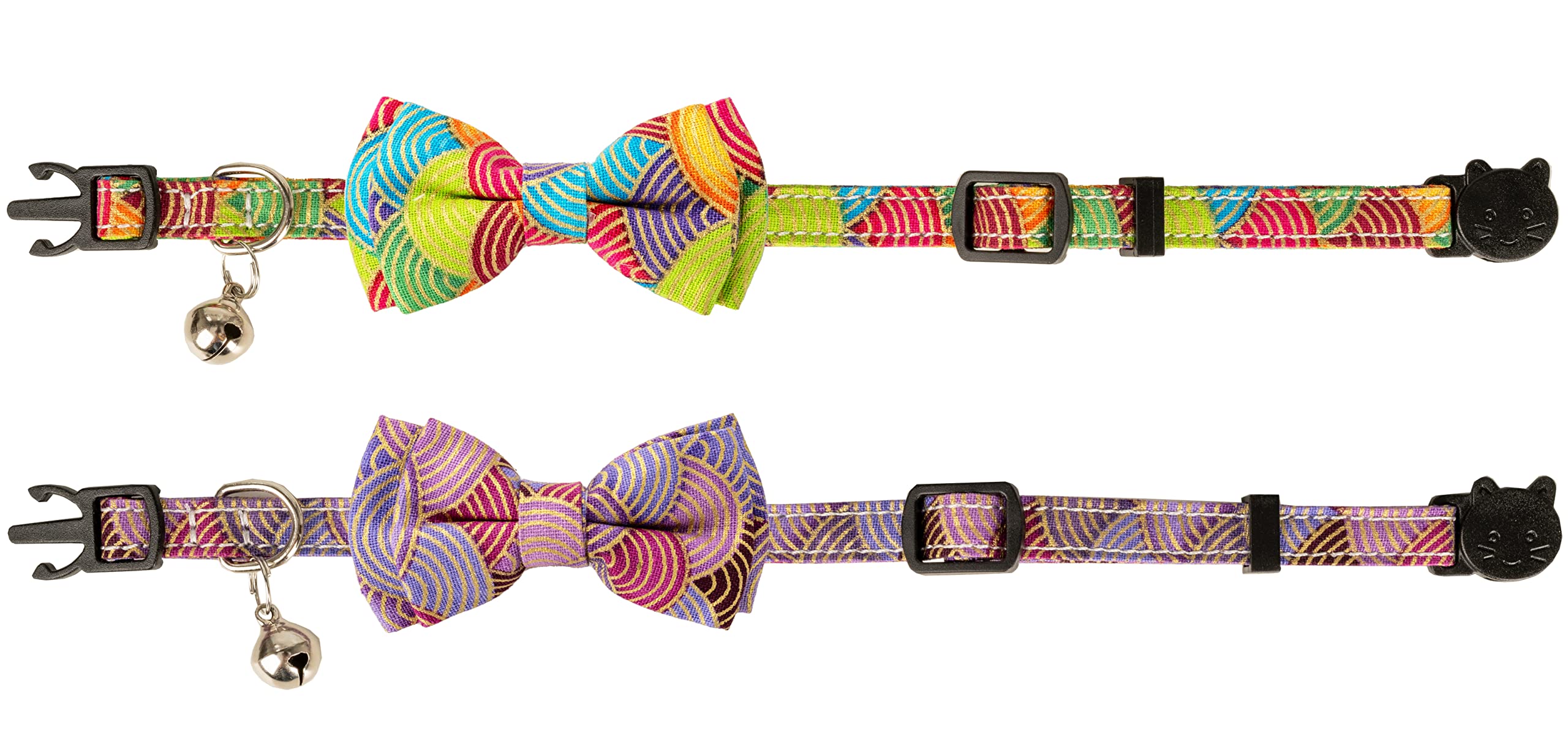 Gyapet Collar For Cat Pet Breakaway With Bell Bowtie Detachable Bow Adjustable Safety Kitten Puppy Girl Boy 2Pcs Kimono-Green &