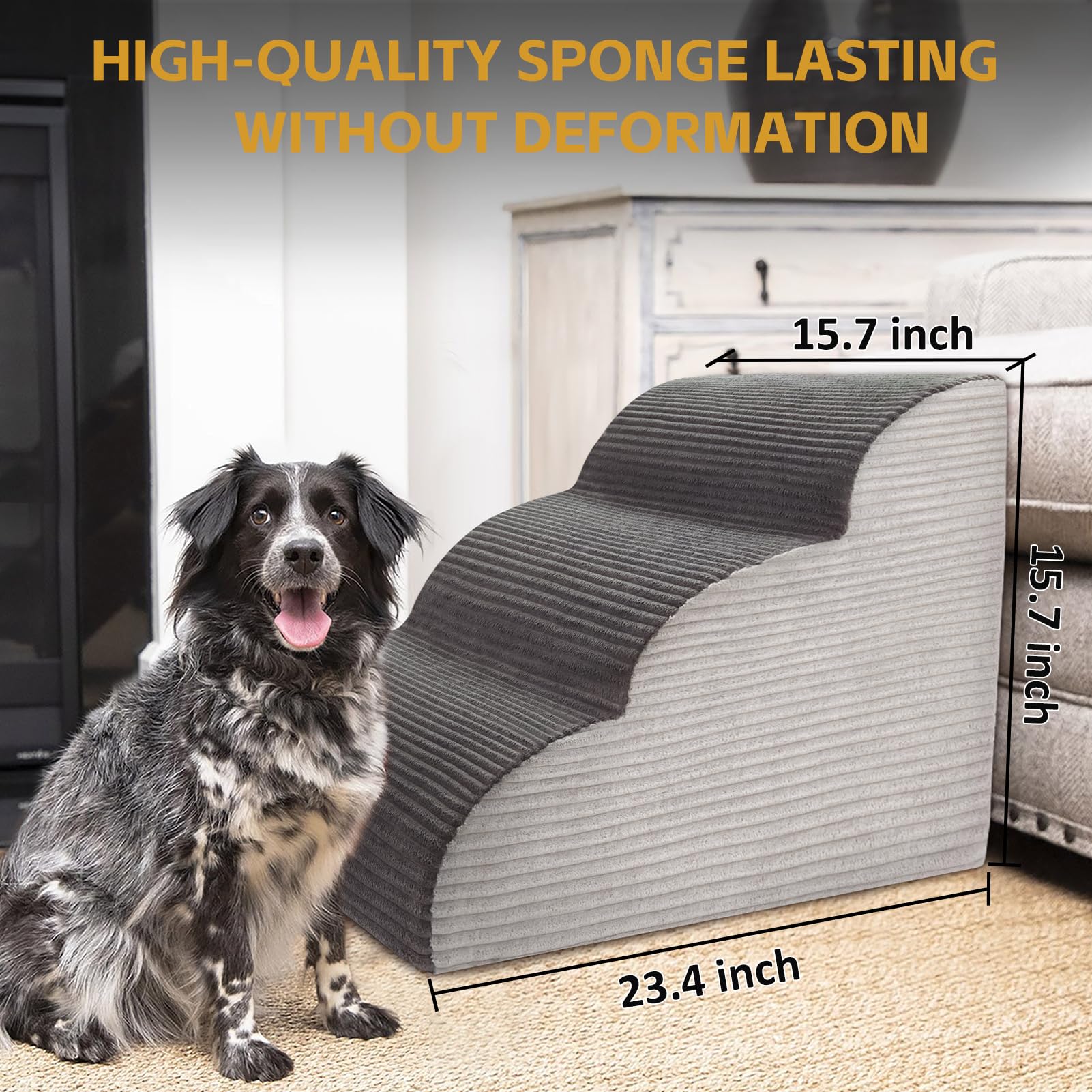 15.7   H Curved Dog Stairs Ramp for Beds Couches, Pet Steps with Durable Non-Slip Washble Fabric Cover, Pet Stairs for Bed Climb