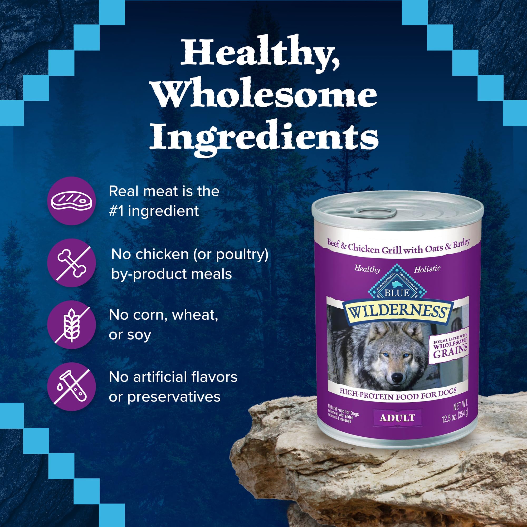 Blue Buffalo Wilderness Adult Wet Dog Food with Wholesome Grains, Made with Natural Ingredients, Beef & Chicken Grill, 12.5-oz.