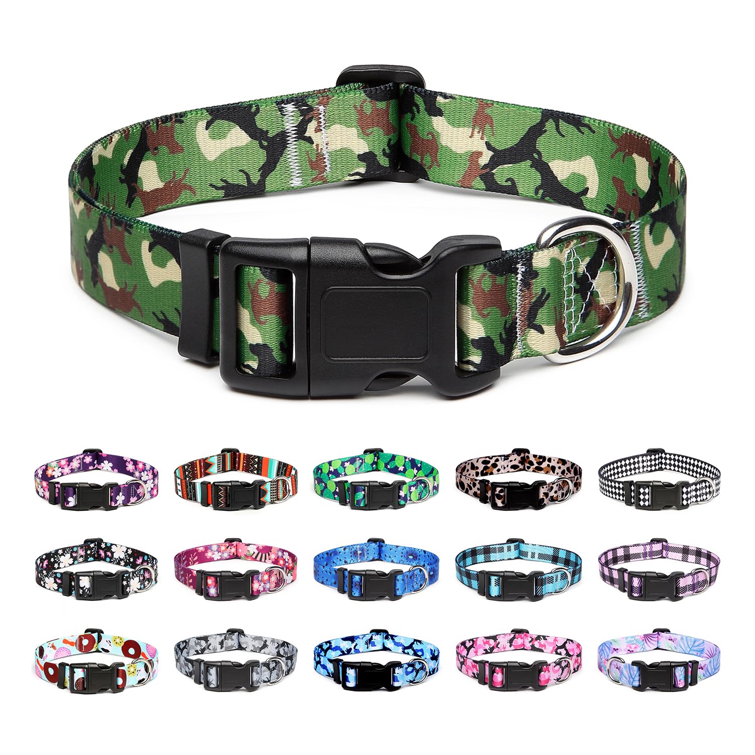 Mercano Adjustable Dog Collar - Special Design Patterns, Soft Nylon Comfortable Durable Pet Collar For Small Medium Large Dogs (S, Dog Camouflage Green)