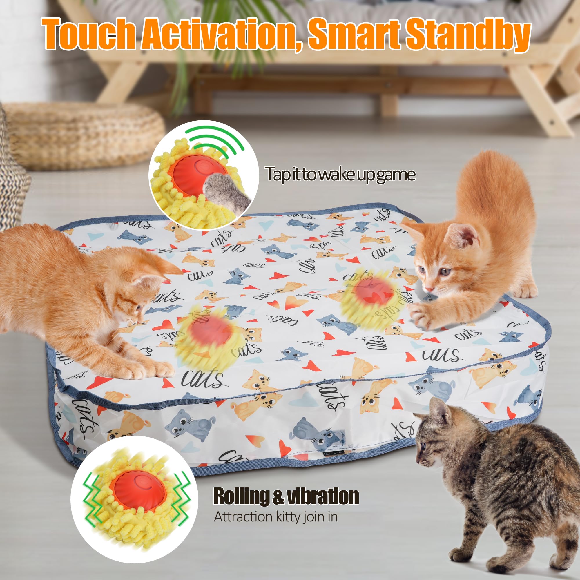 PLITTPETTS Interactive Cat Toys for Indoor Cats, Automatic Moving Cat Ball in Pouch, Self-Rolling Ball Hide and Seek Catching Ga