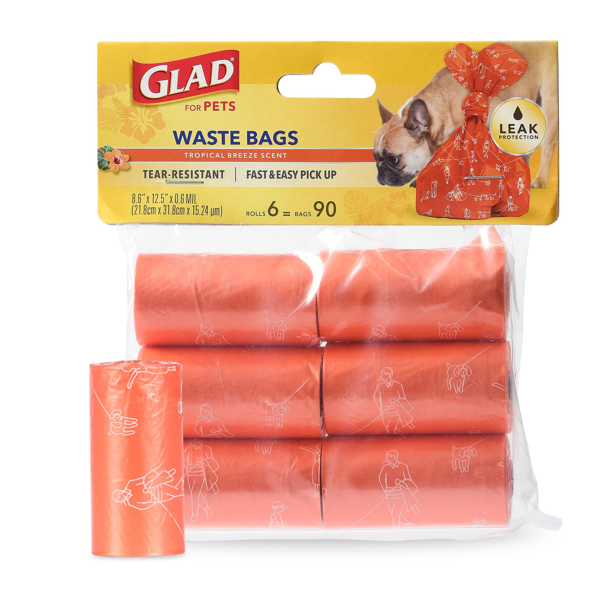 Glad For Pets Large Dog Waste Bags, Scented, Tear-Resistant, 6 Rolls | Heavy Duty Dog Poop Bags For Fast And Easy Dog Waste Cleanup | 6 Rolls Waste Bags, 90 Bags Total