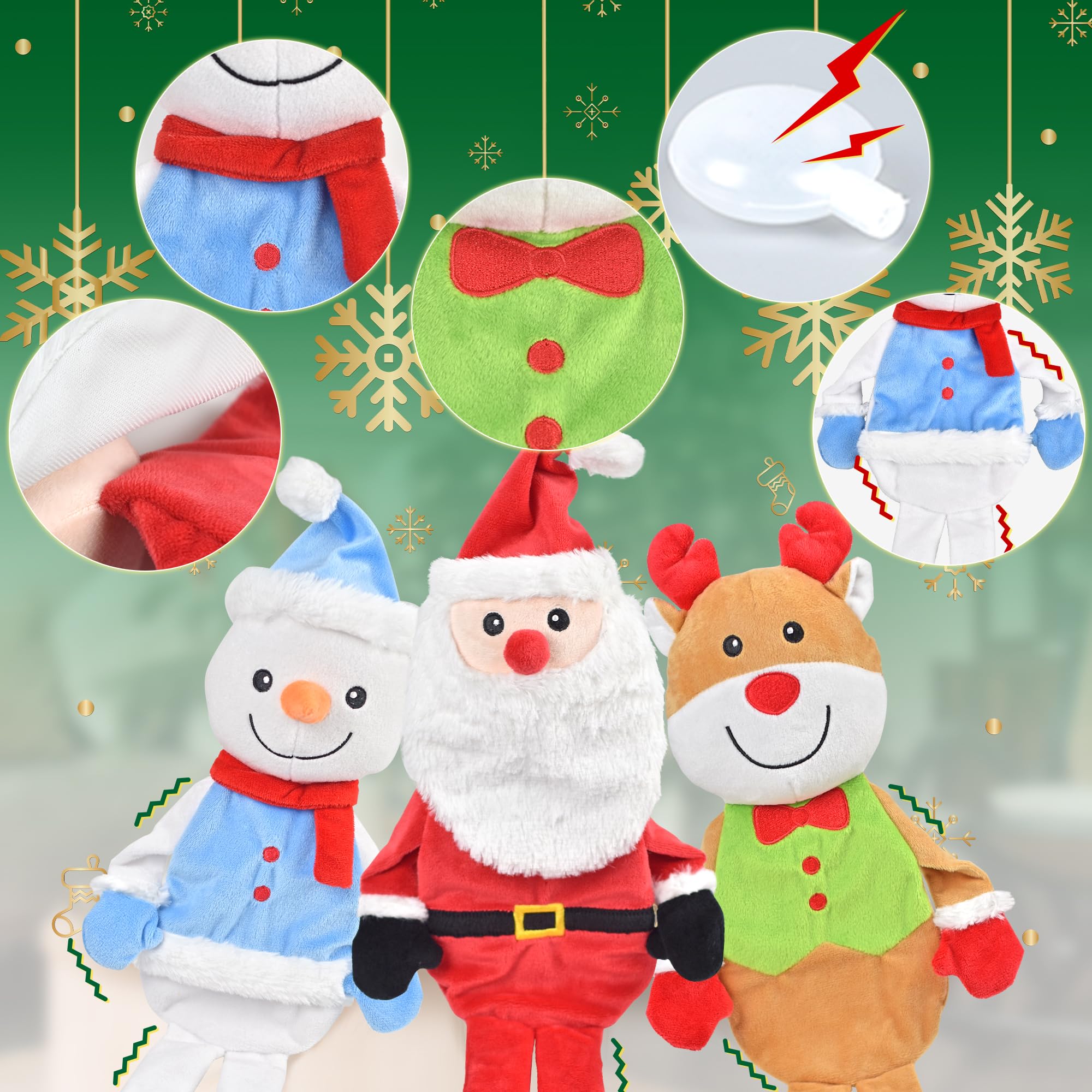 Lechong 3-Pack Christmas Dog Toys, Tough Squeaky Plush Chew Bundle, Interactive Xmas Toys For Puppy Small Medium Large Dogs