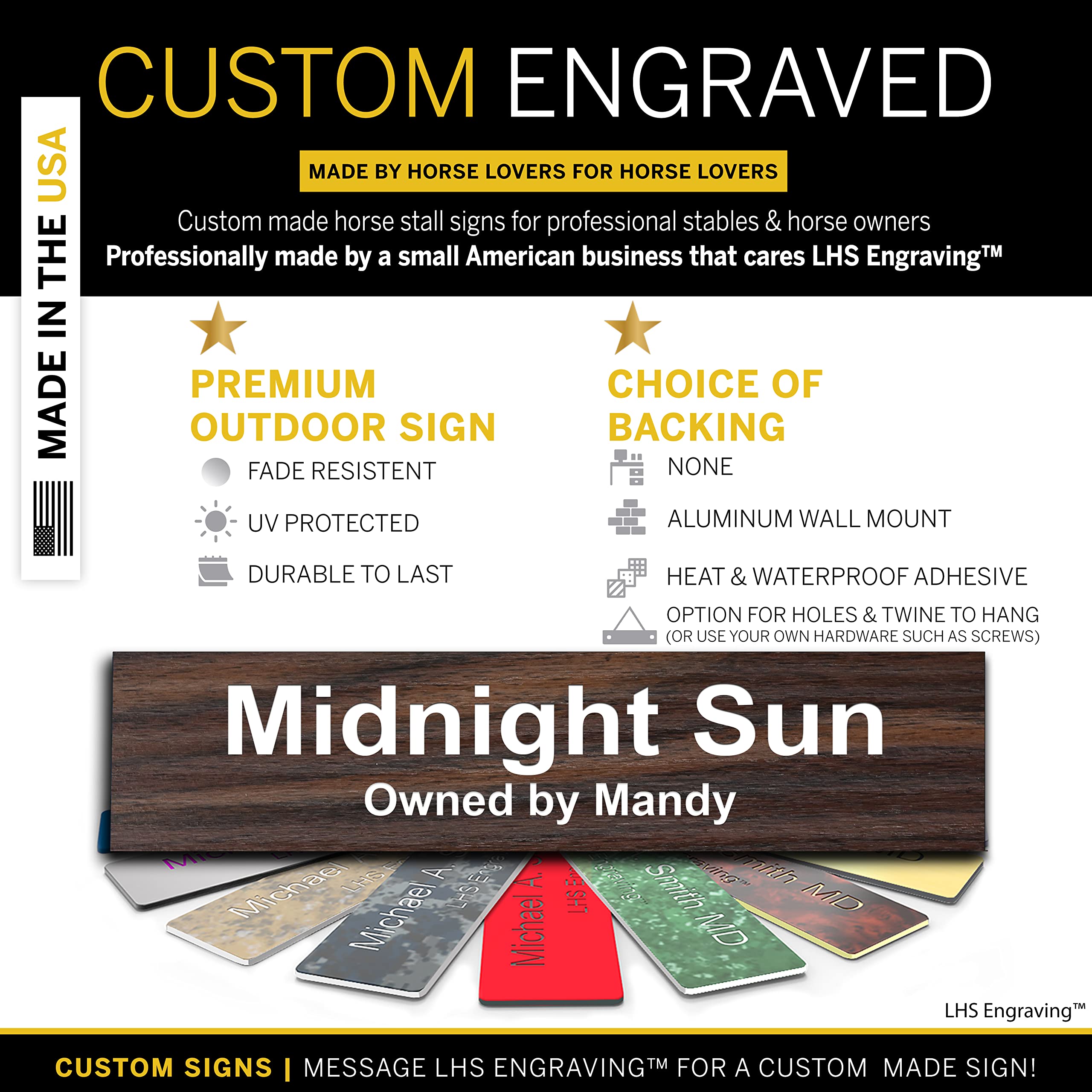 Lhs | Horse Stall Name Plate, 2X12 Personalized Stall Signs, Uv Protected, All Weather Adhesive, Hanging, Mounting Or Other, Tea