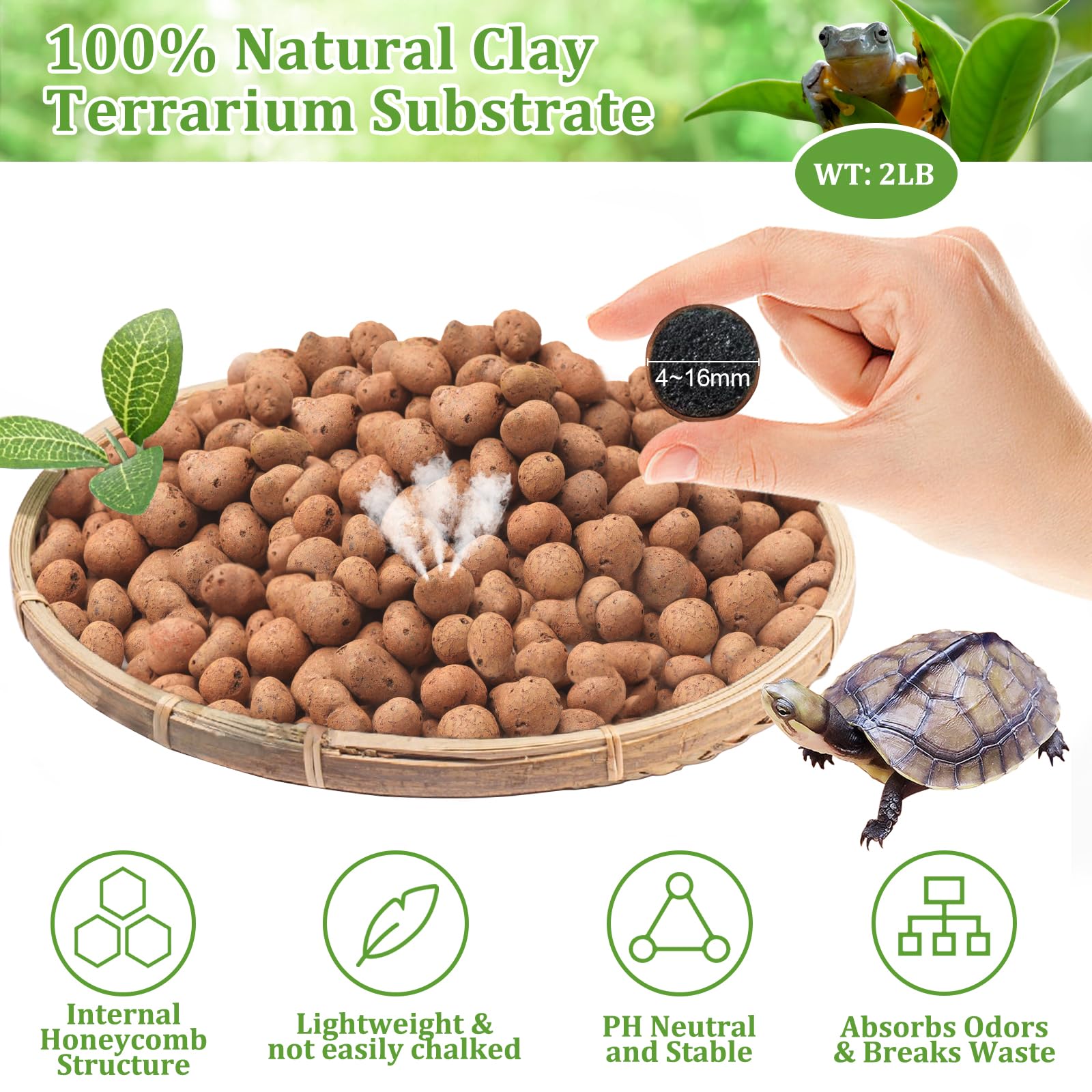 Riare 2Lbs Expanded Clay Balls Terrarium Substrate For Reptiles - 100% Organic Lightweight Clay Pebbles Substrate Frogs False Bo