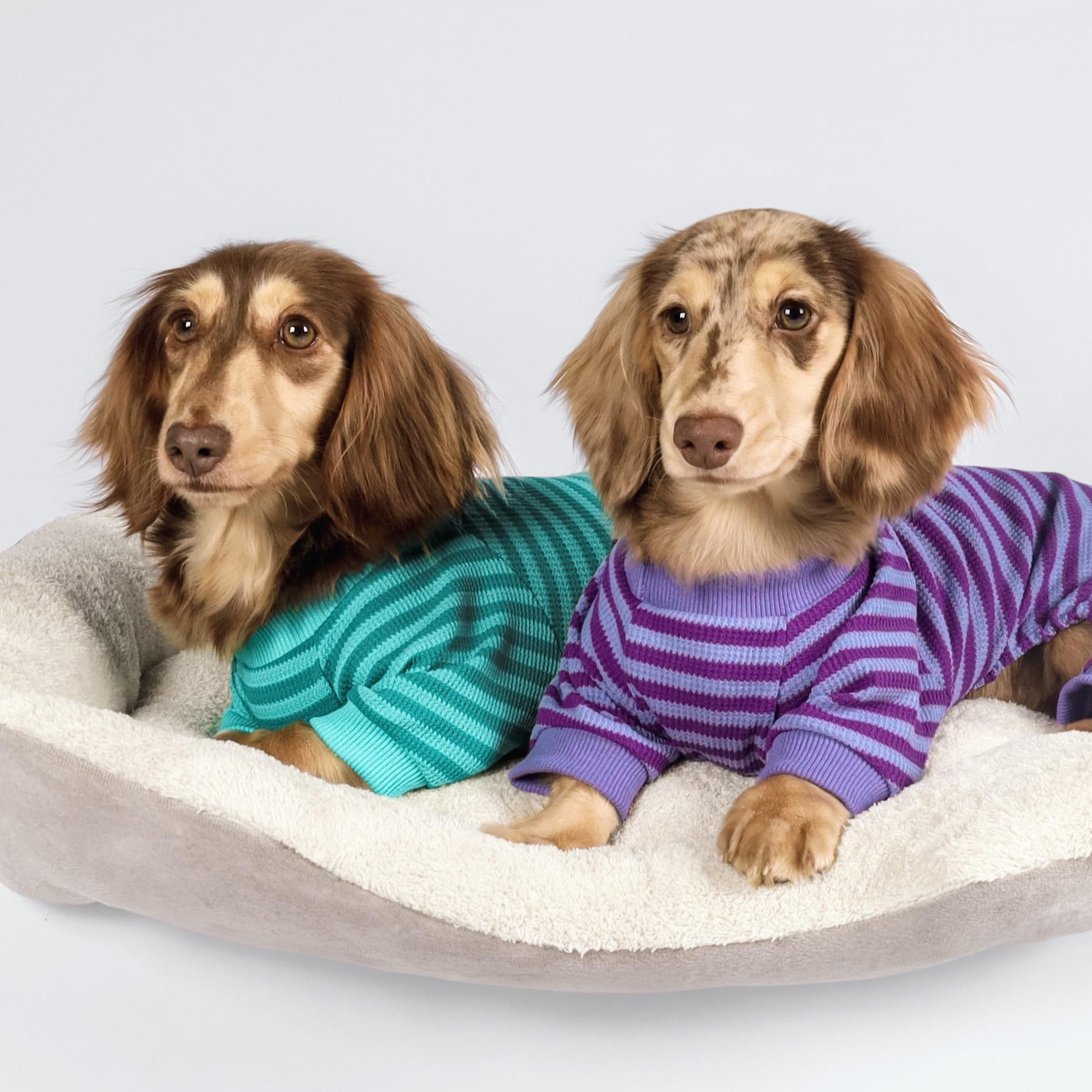 Fitwarm Green And Teal Striped Dog Pajamas, Waffle Dog Clothes For Small Dogs Girl Boy, Puppy Onesie With Feet, Pet Cat Outfit,