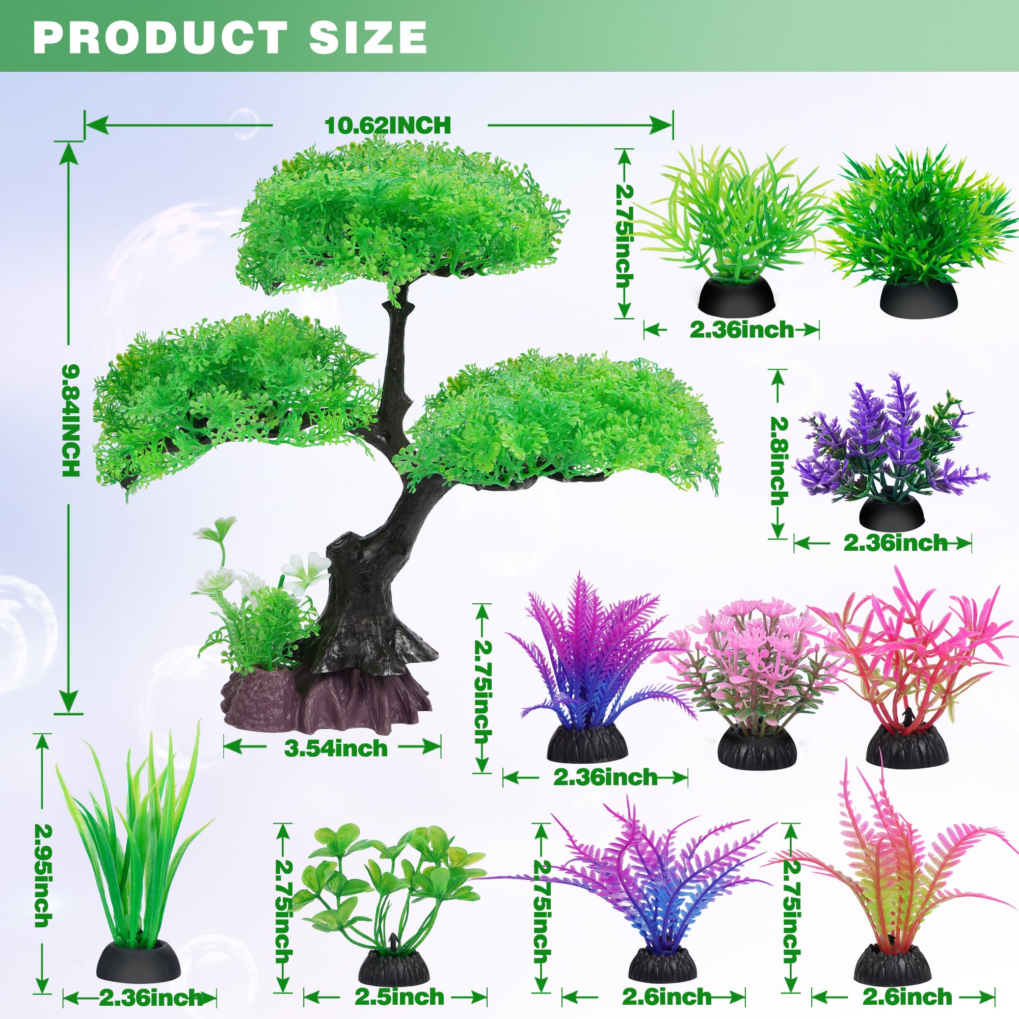 Ameliade Aquarium Artificial Plastic Plants Decoration, Green Tree & Grass Aquarium Decor, Goldfish Tank Decorations Set, Betta