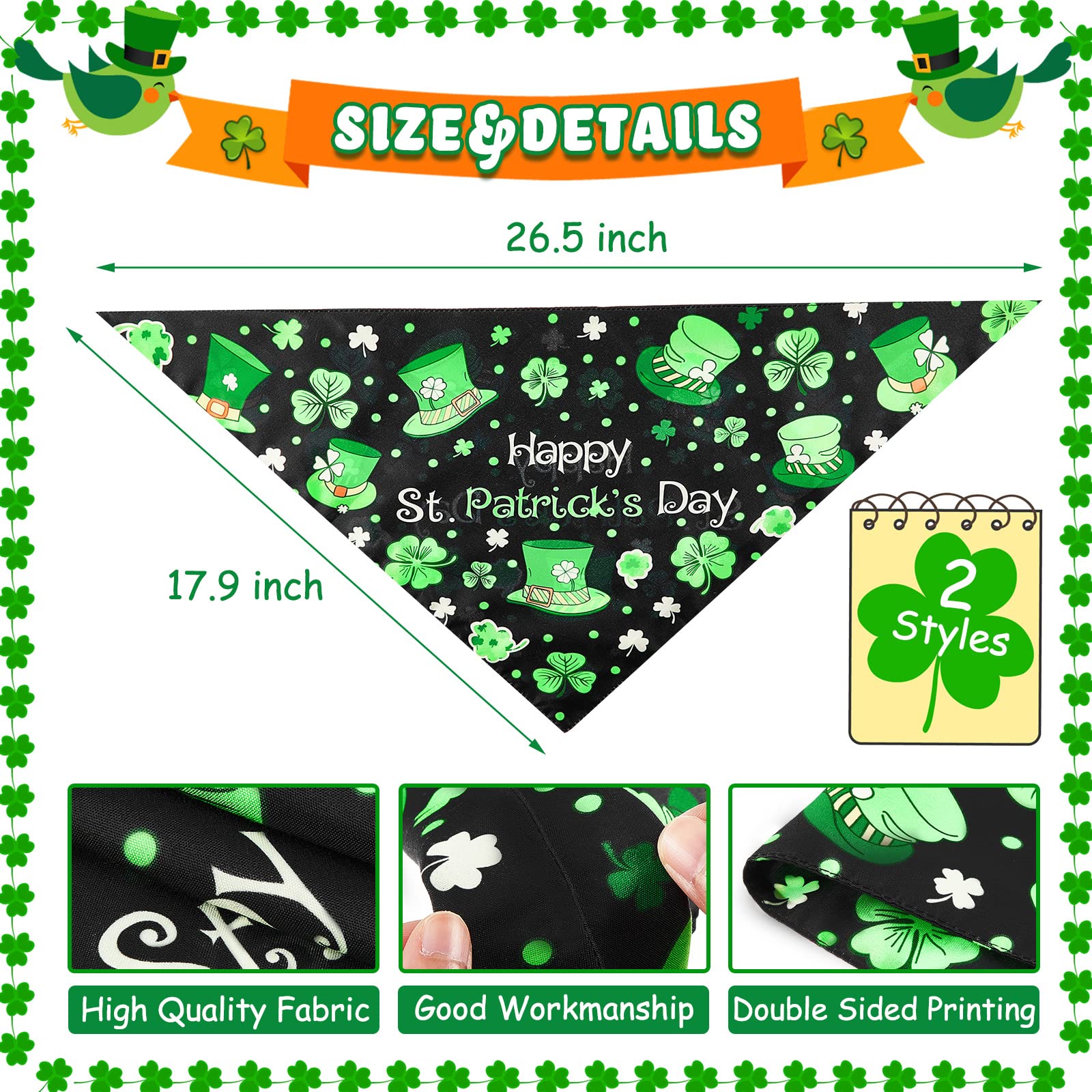 4 Pieces St Patrick'S Day Dog Costume 2 Sequin Irish Shamrock Headband Bowtie 2 Shamrock Dog Bandana Scarf For Pets Costume Deco