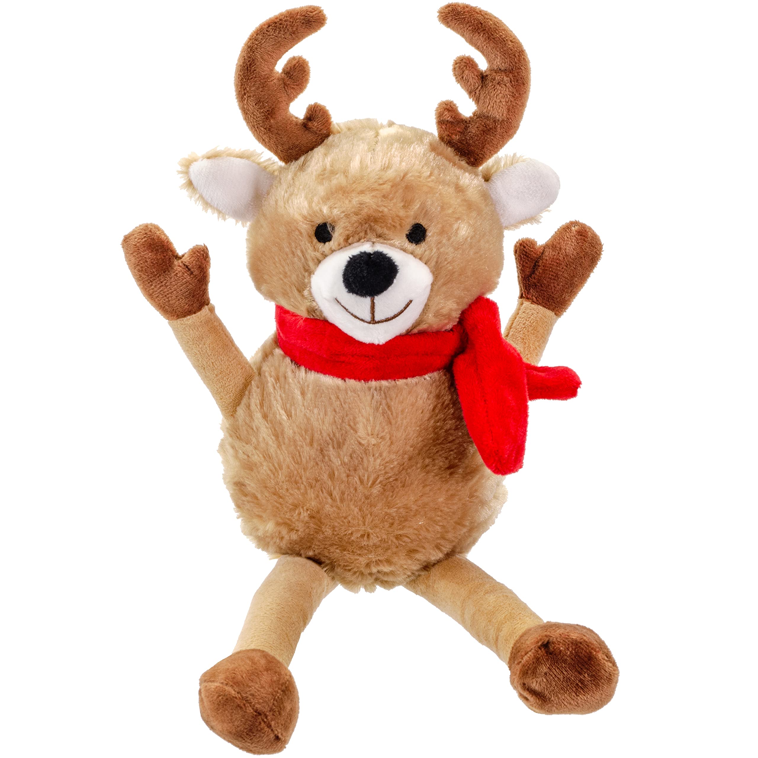 Giftable World Holiday Plush Pet Toy Fun For Christmas Designs With Squeaker Dog Chew Toy (13'' Long Legs Reindeer W/Squeaky Bal