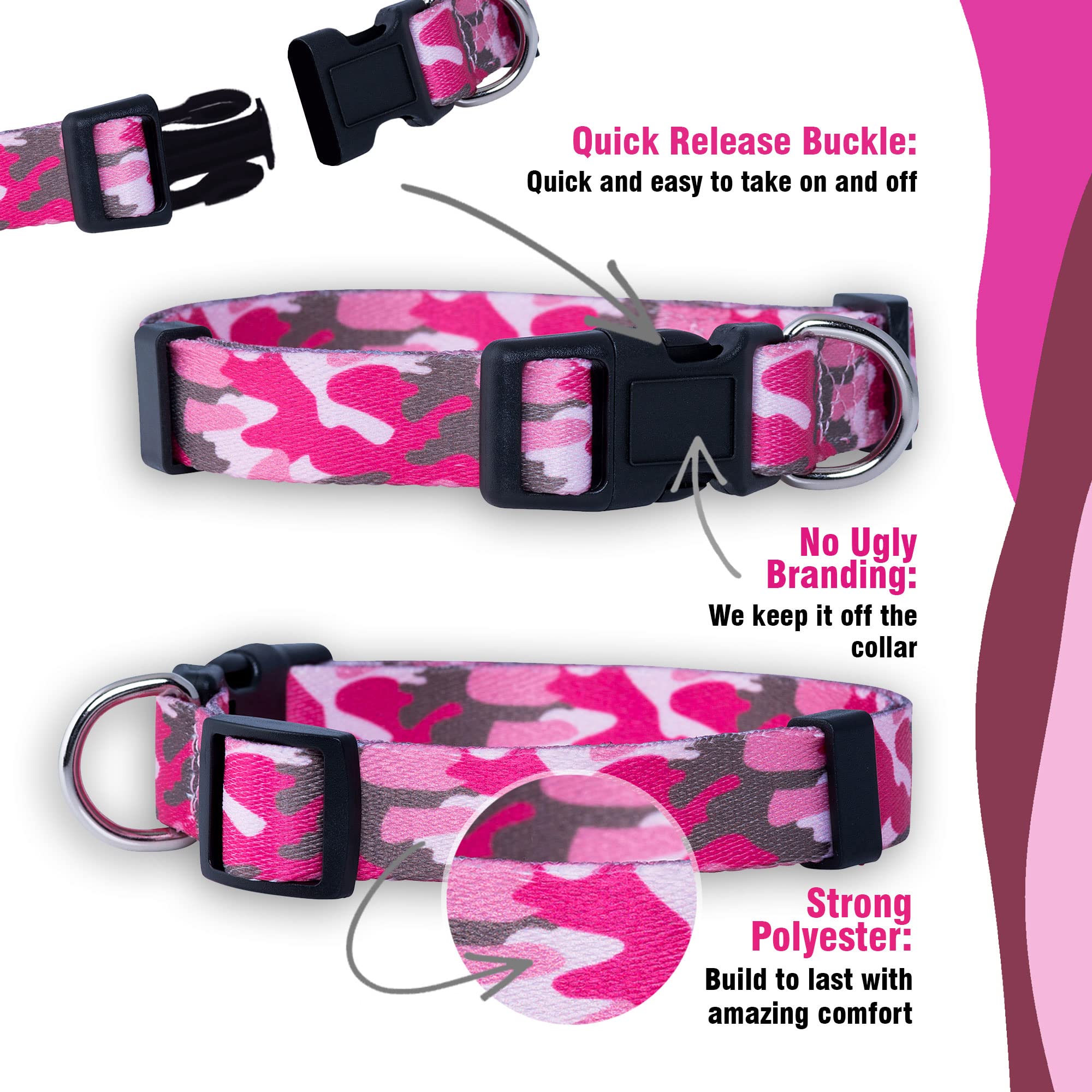 Native Pup Pink Camo Dog Collar - Tactical Military Camouflage For Girl Dogs For Female Puppy- Durable Nylon- Unique Girly Urban Design- Adjustable To Fit Small Large Breed (Medium, Pink)