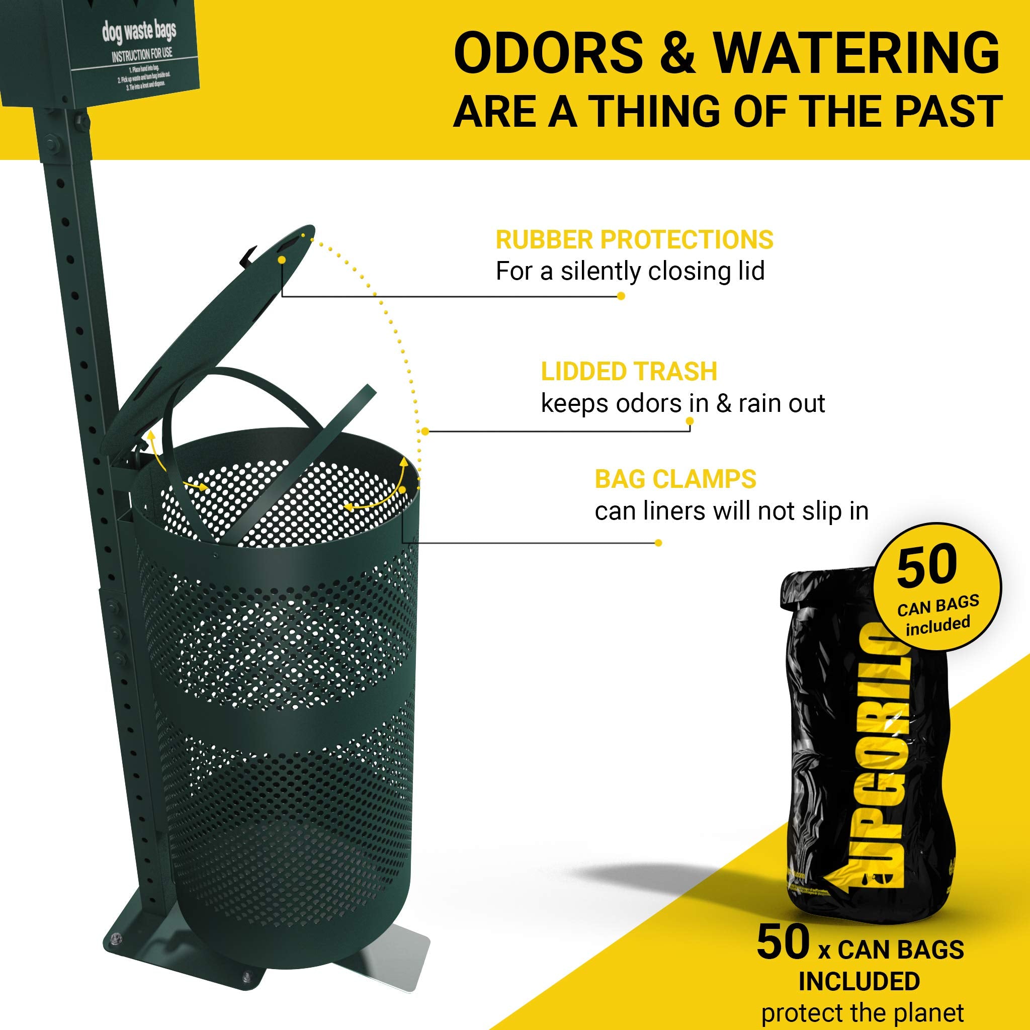 Pet Waste Station - Includes 600 Roll Bags & 50 Can Liners - Original Glow In The Dark Dog Waste Station With Dog Poop Sign, Bag Dispenser, Hand Sanitizer Bottle & Outdoor Trash Can With Lid