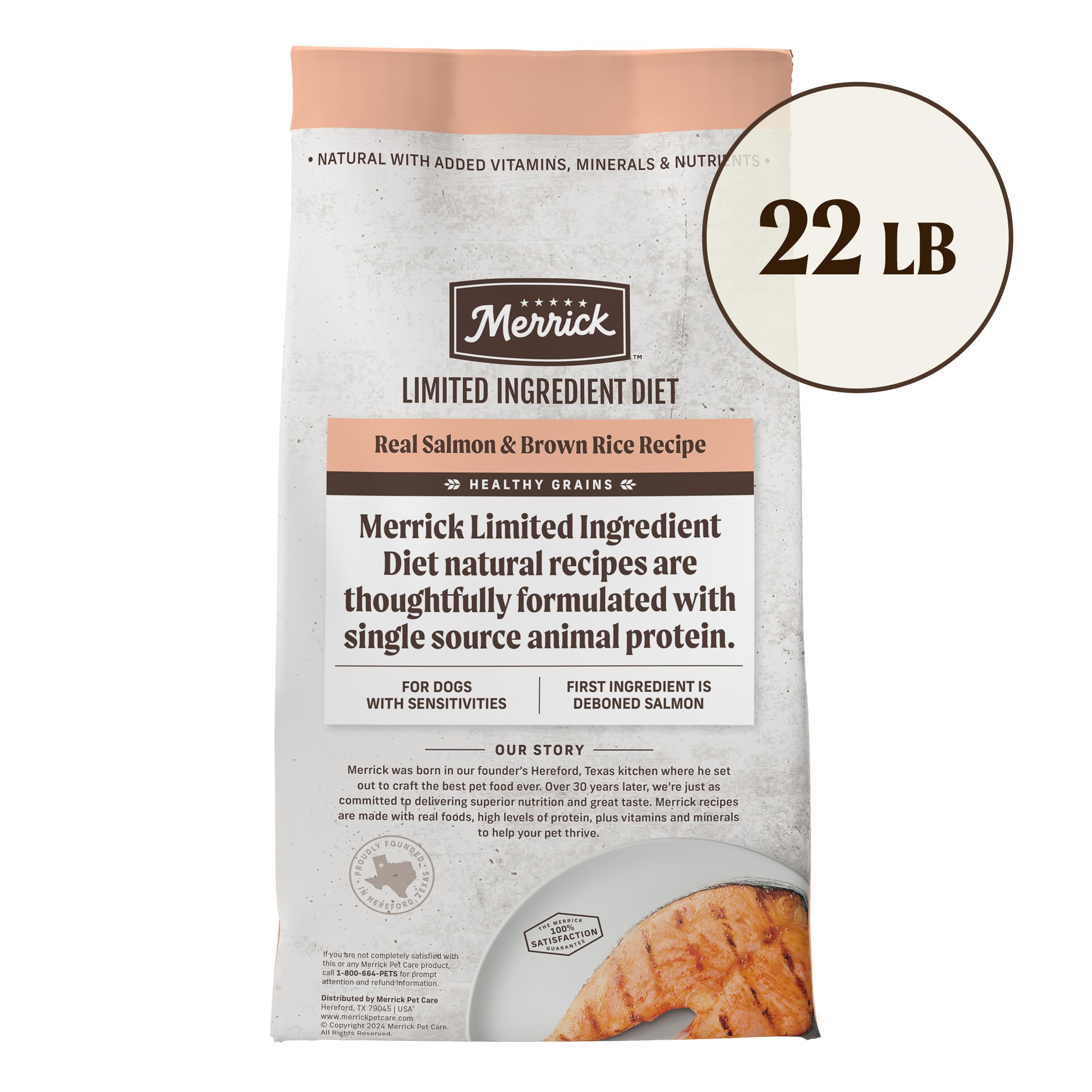 Merrick Limited Ingredient Diet Premium And Natural Kibble With Healthy Grains, Salmon And Brown Rice Dog Food - 22.0 lb. Bag