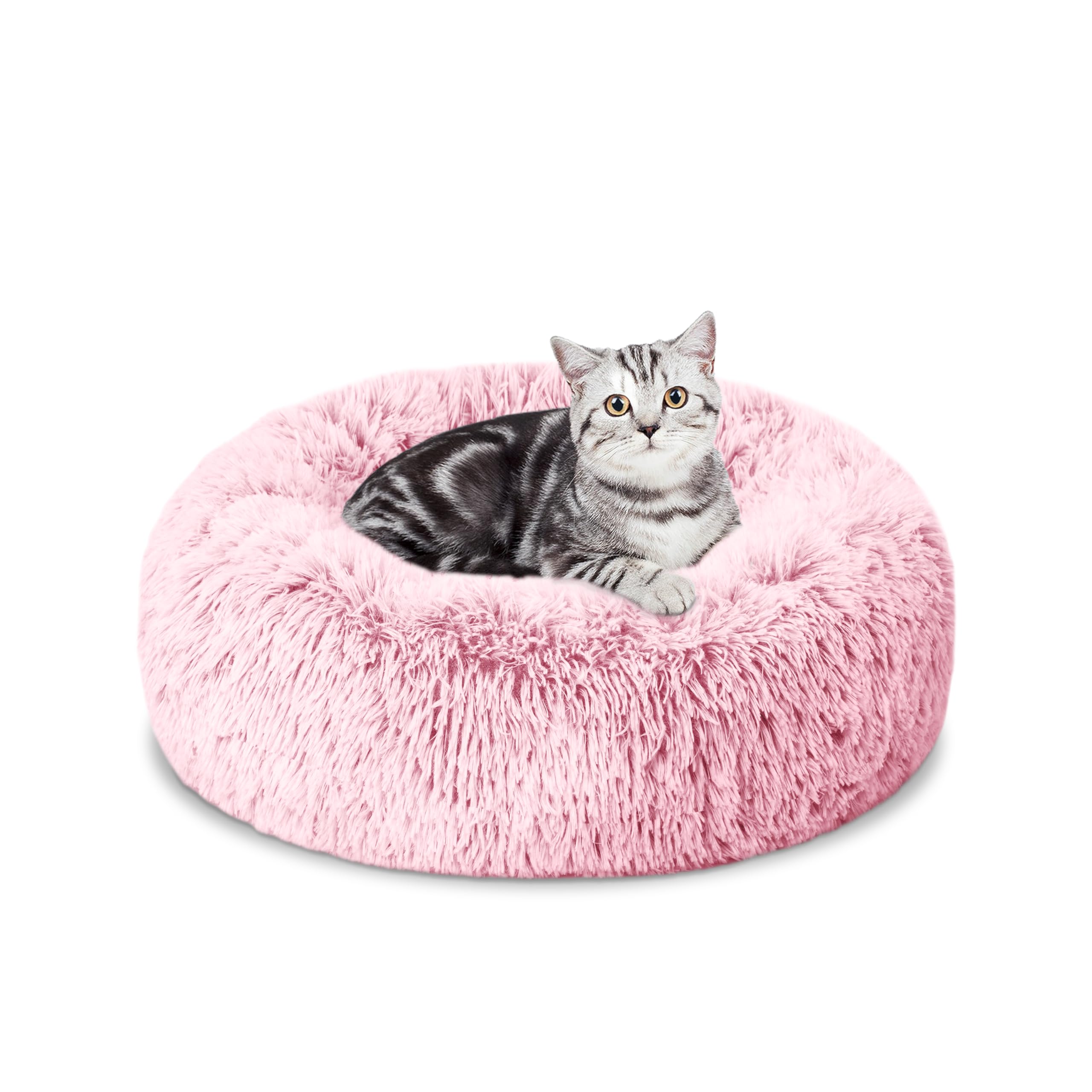 ELSKER&HOME Calming Dog Bed,Donut Washable Warming Soft Round 20 inches Dog Beds for Small Dogs,Anti-Anxiety Fluffy Plush Cushio