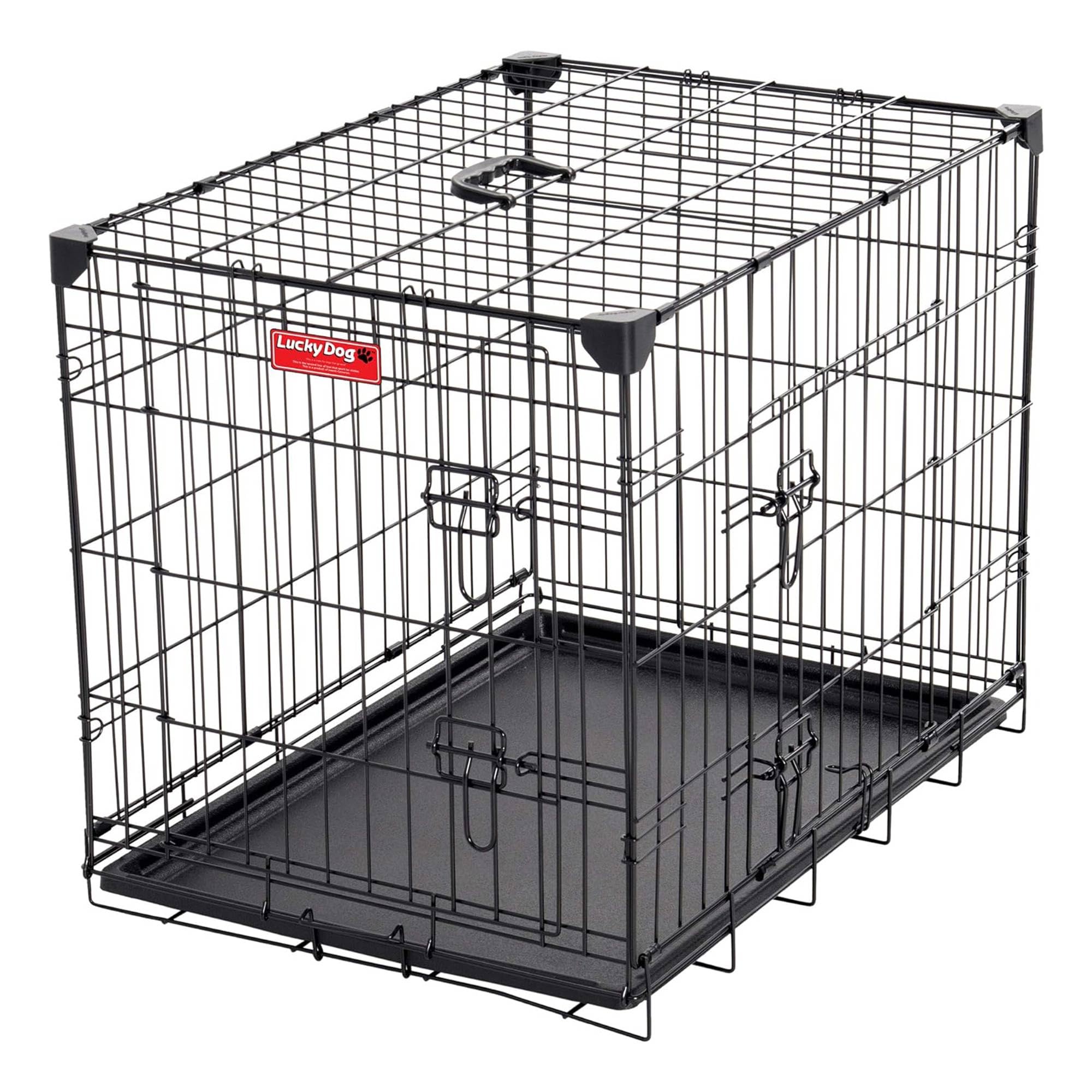 Lucky Dog Dwell Series 24 Inch Small Lightweight Kennel Secure Fenced Pet Dog Crate W/Divider Panels, Sliding Doors, And Removable Tray, Black