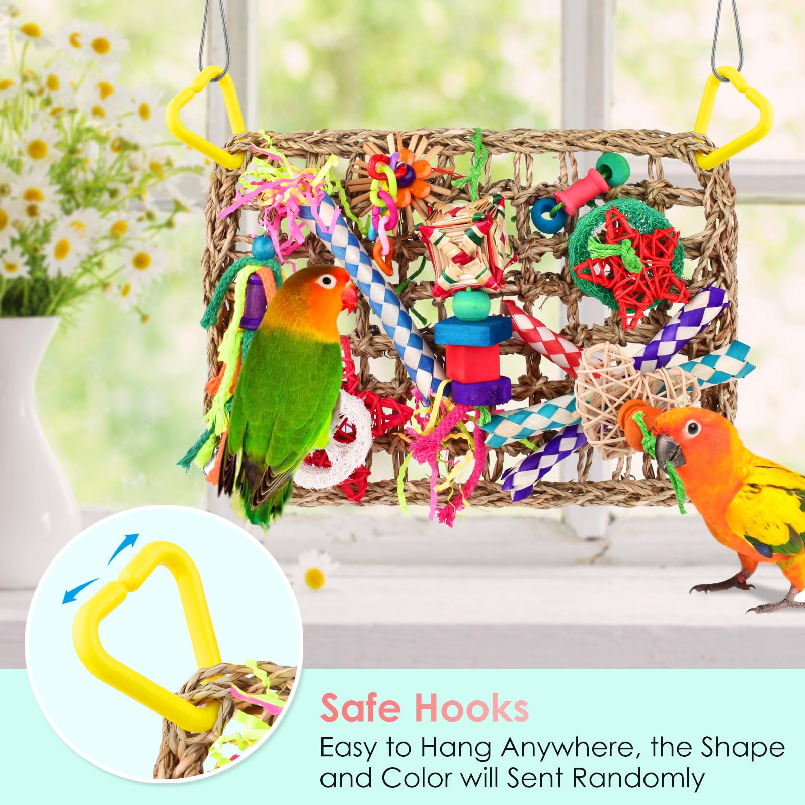 Katumo Bird Toys, Large-Sized Parrot Foraging Wall Grass Mat Conure Chewing Hanging Toys Cockatiel Climb Hammock Parakeet Toys For Small-Medium Birds